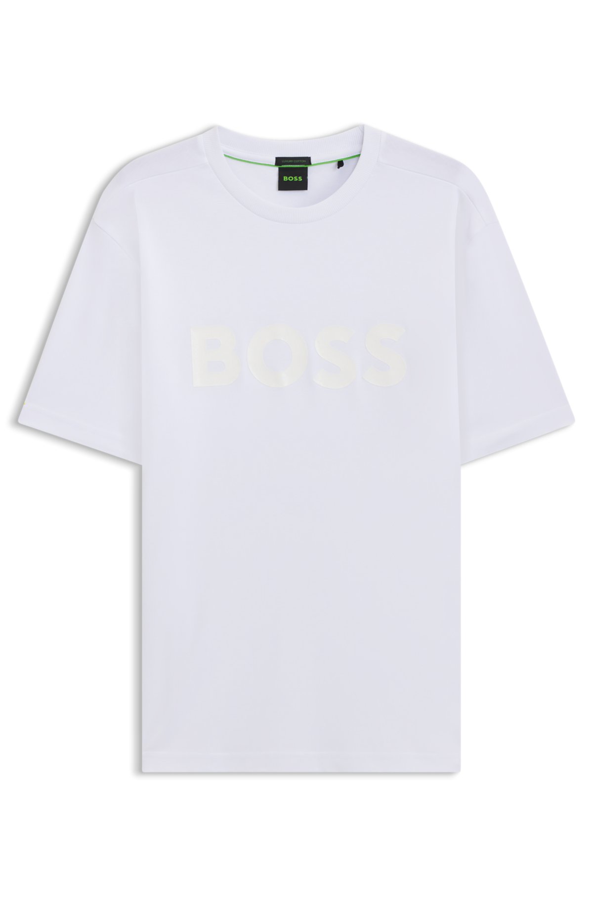 Camiseta de malha de algodão com logotipo estruturado