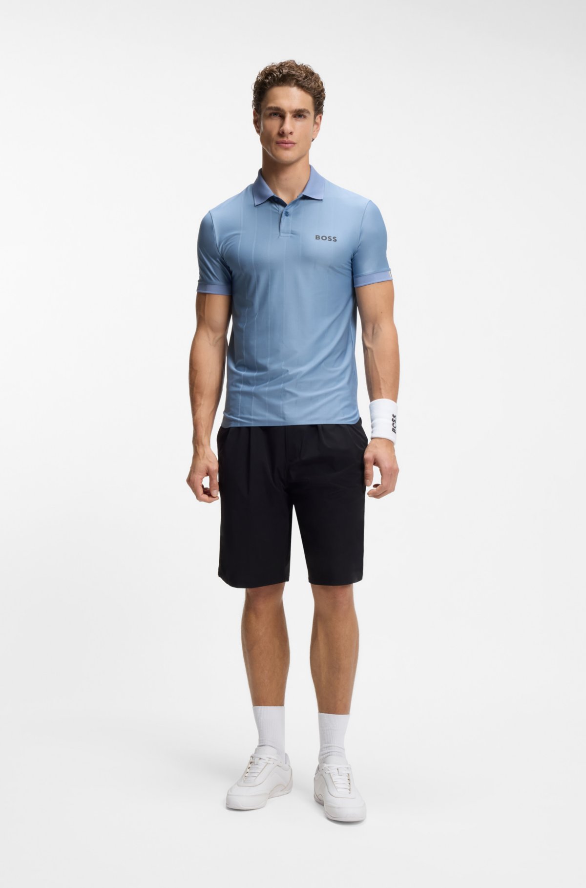 Camisola de malha com listras ativa, corte slim com elasticidade em quatro direções