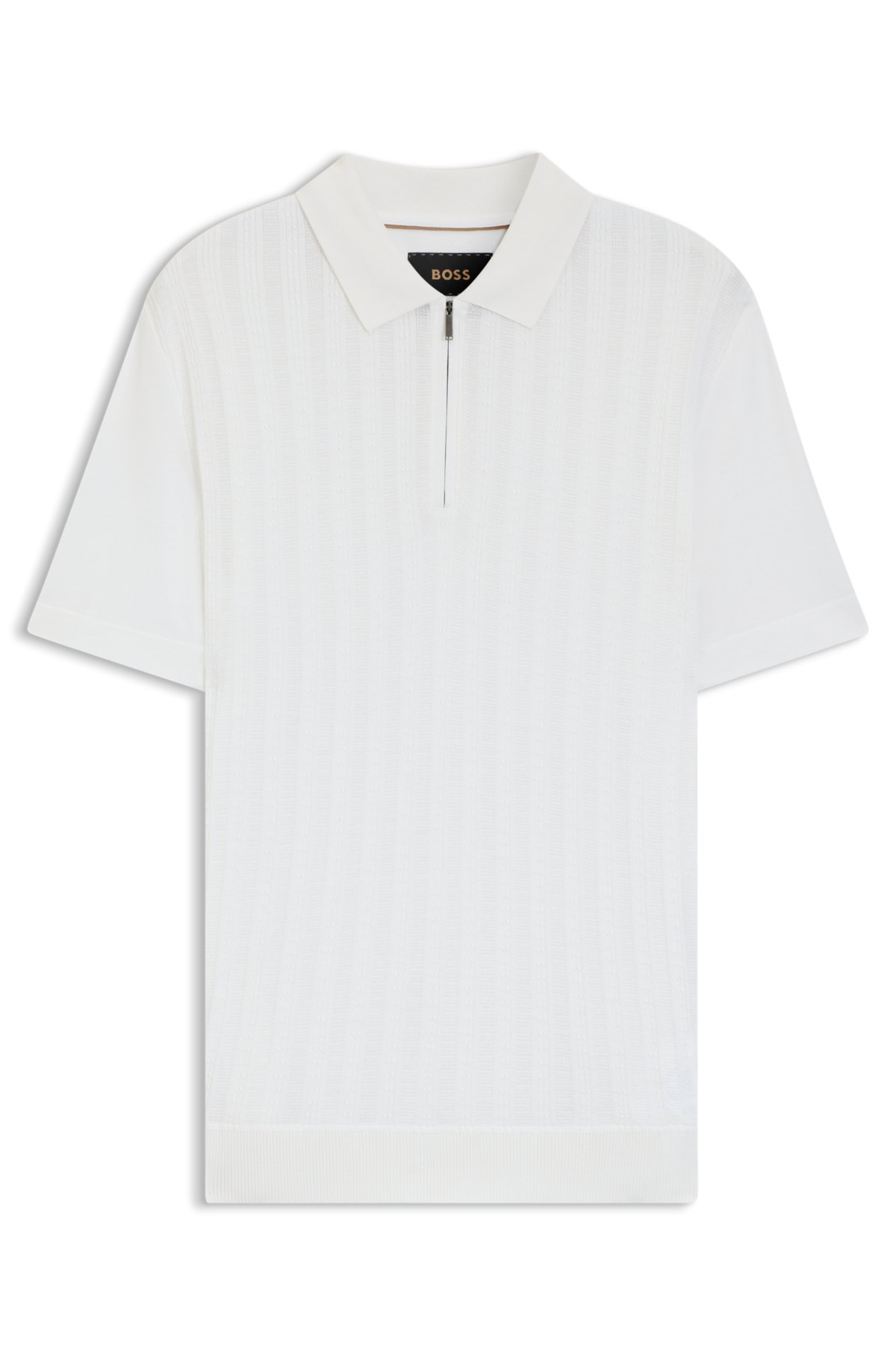 Camiseta polo de algodão e seda com gola em zíper