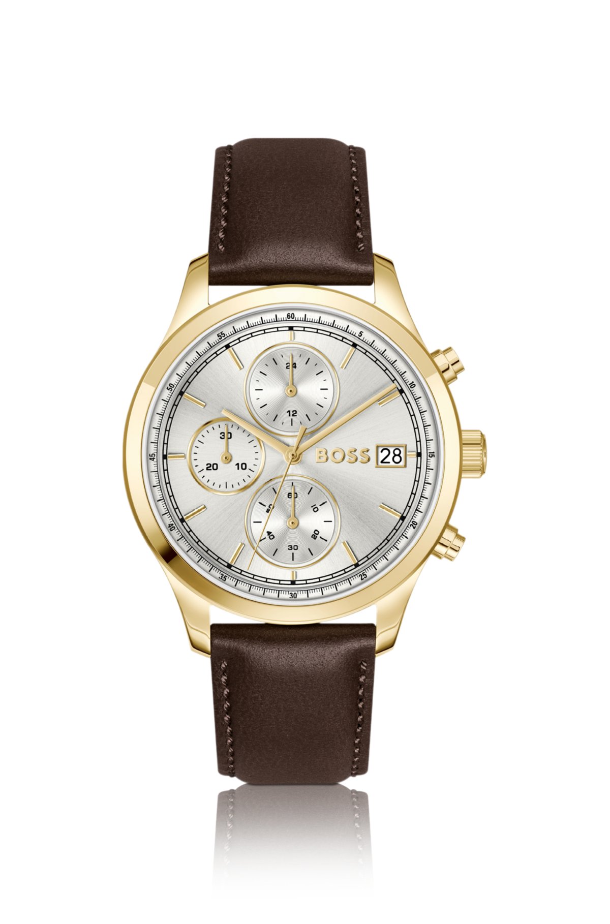 Relógio cronógrafo Stratus com pulseira de couro marrom