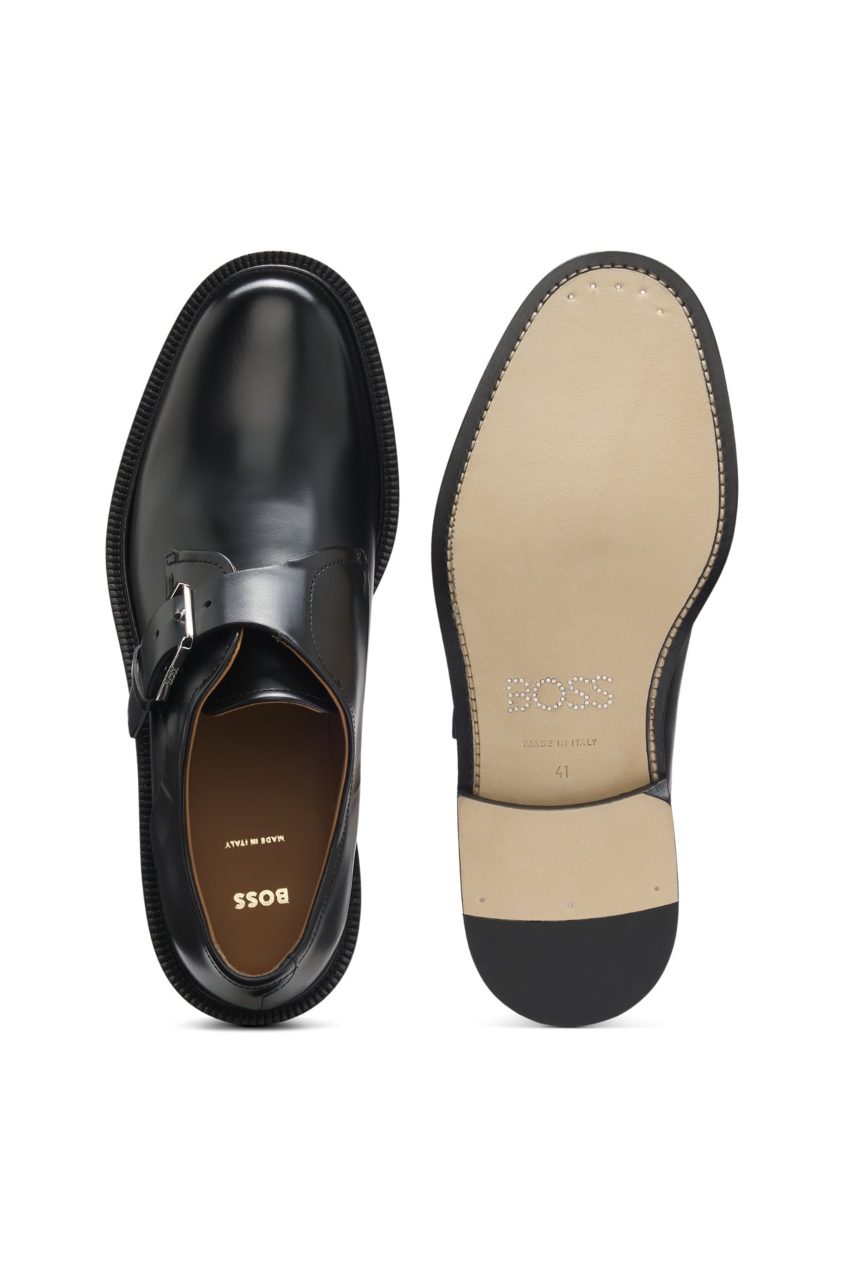 Sapatos monk de passarela em couro italiano