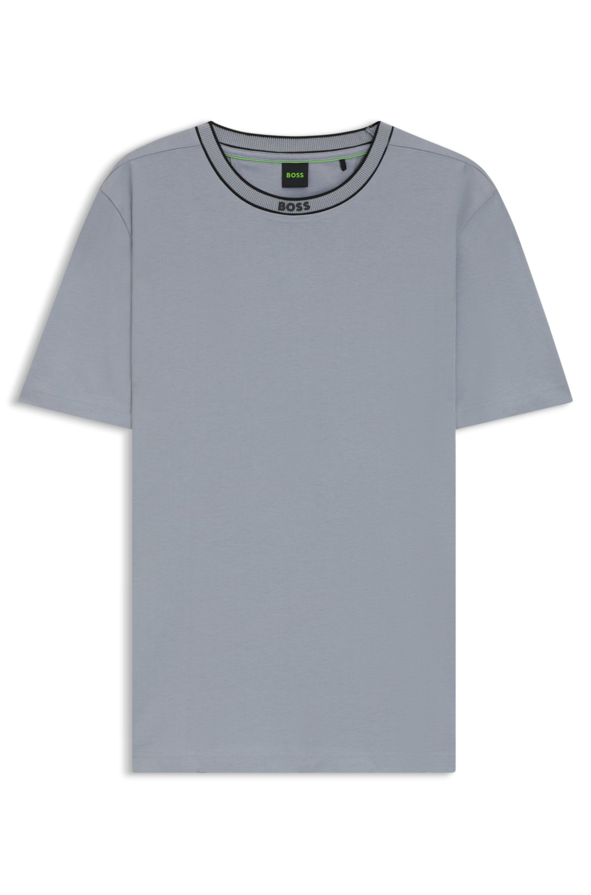 Camiseta de malha de algodão com gola listrada