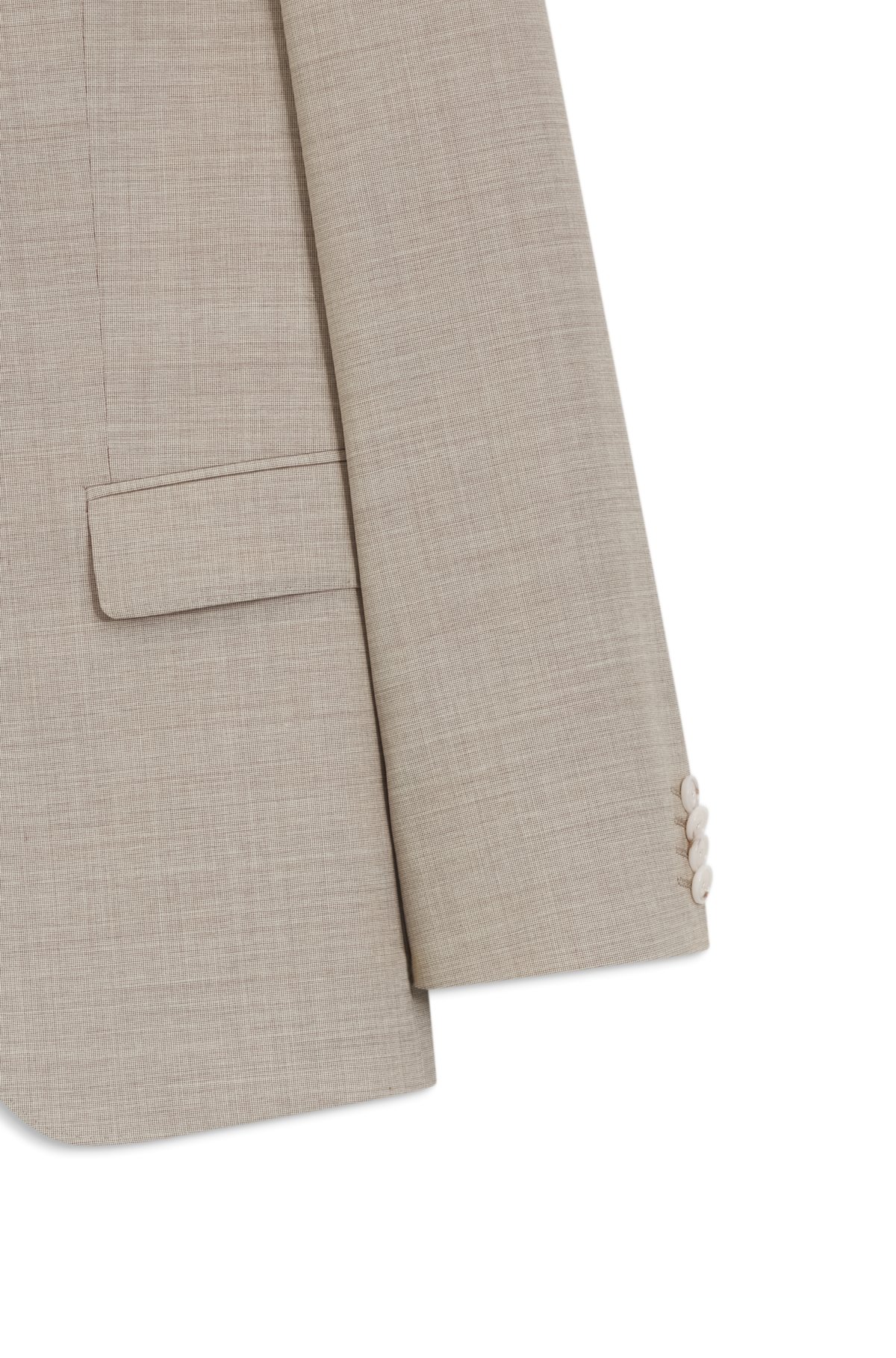 Terno de três peças com corte ajustado em lã elastano estampada