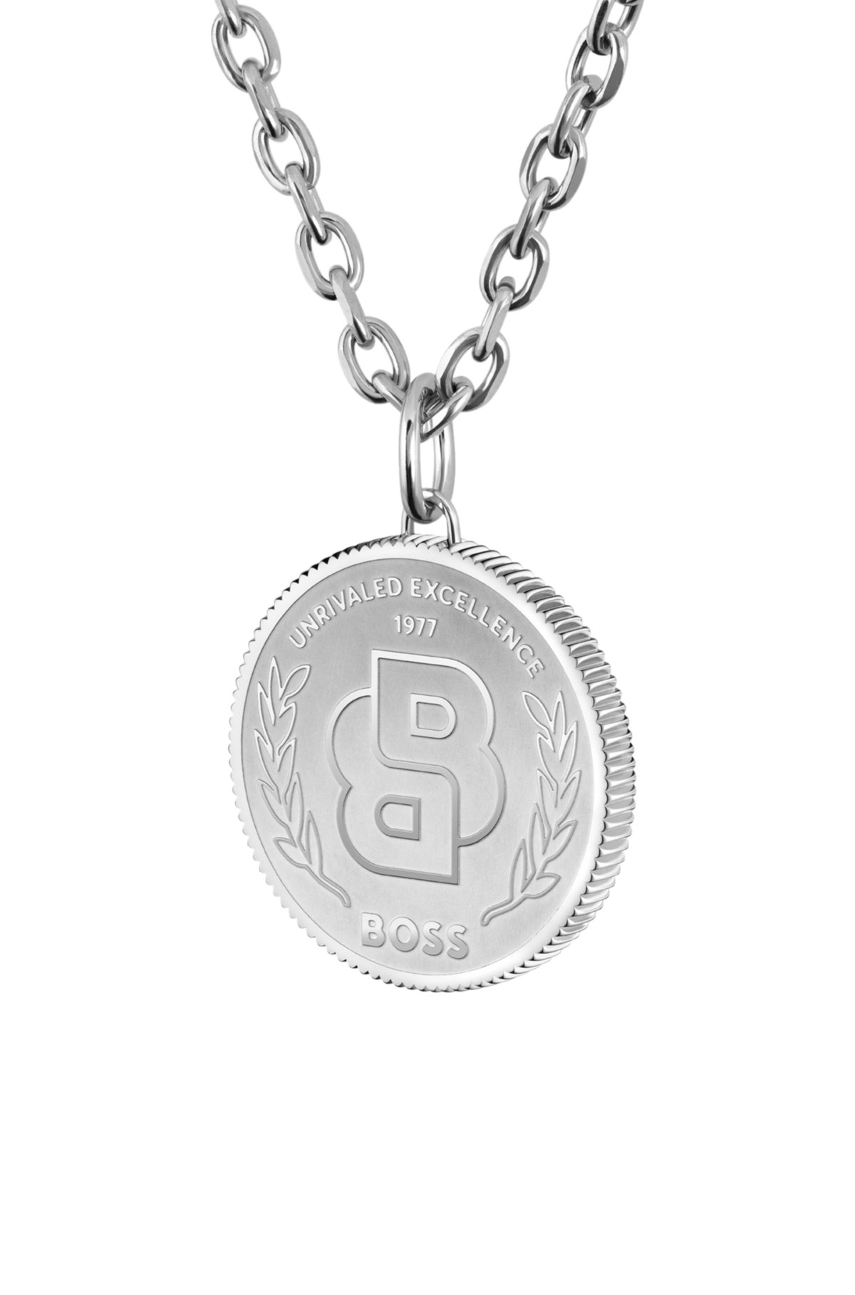 Gargantilha com tonalidade prateada e medalhão com monograma Double B