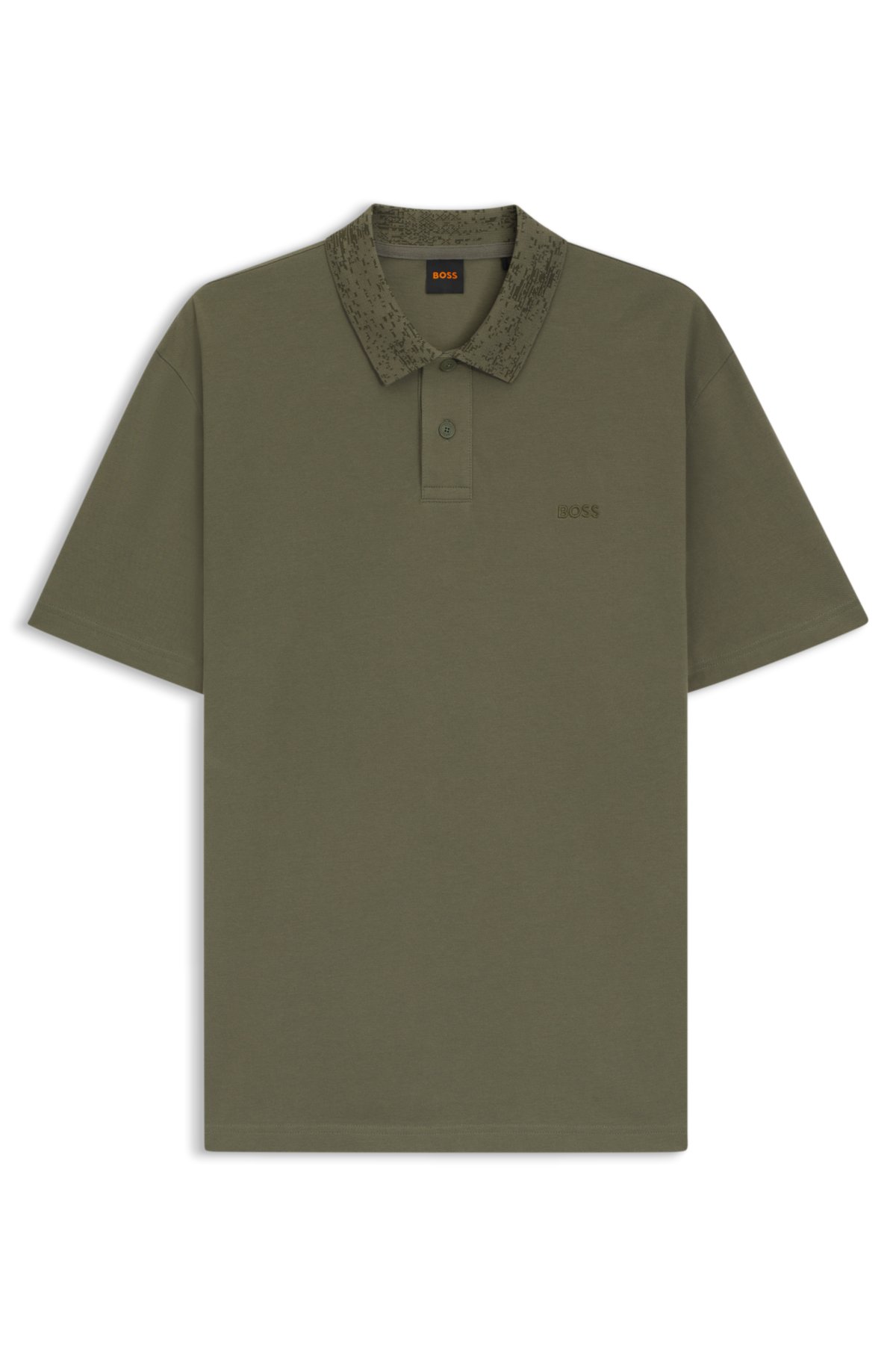 Camiseta polo com gola estampada em piqué de algodão