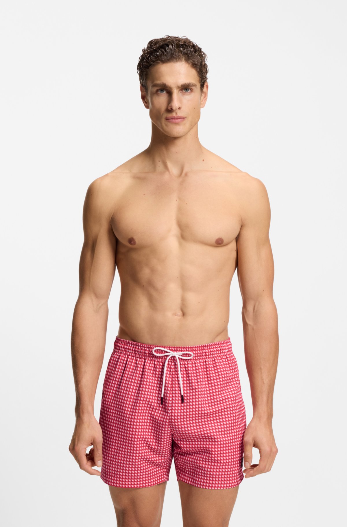 Bermudas de banho com estampa micro e patch com logotipo