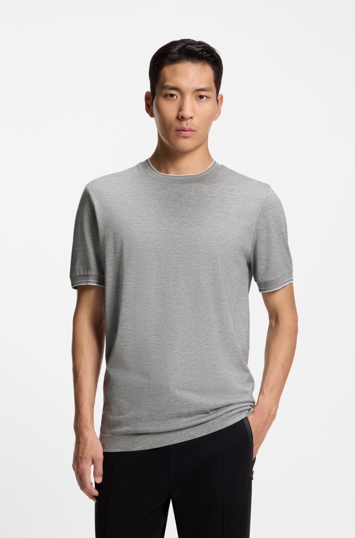 Camiseta de gola em algodão e seda