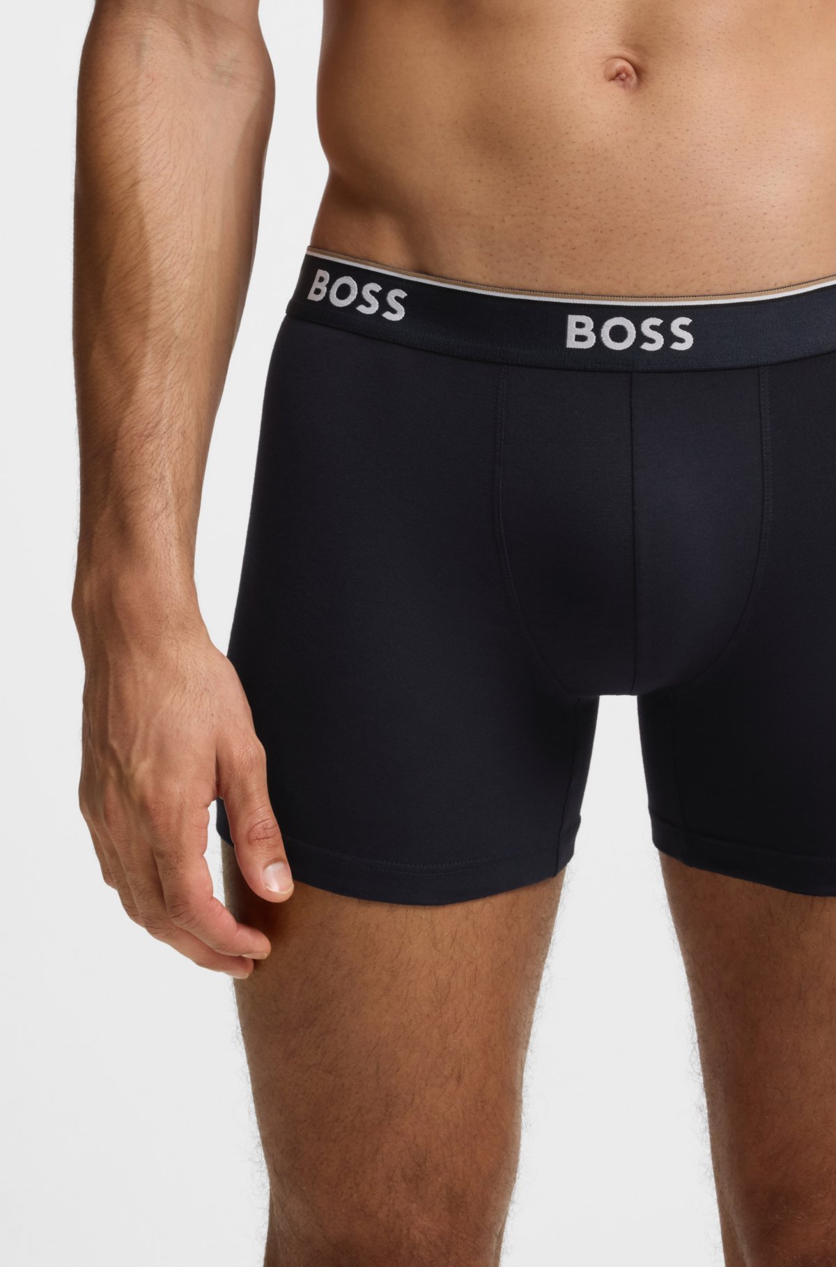 Conjunto de três cuecas boxer com cós com logo em algodão elastano