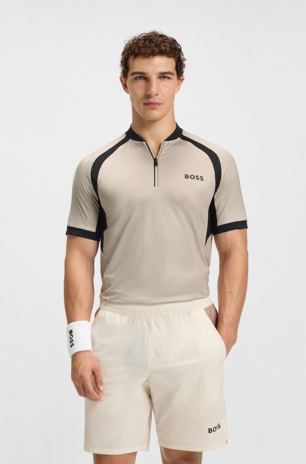 Camisa polo slim-fit em malha de jersey com gola de zíper