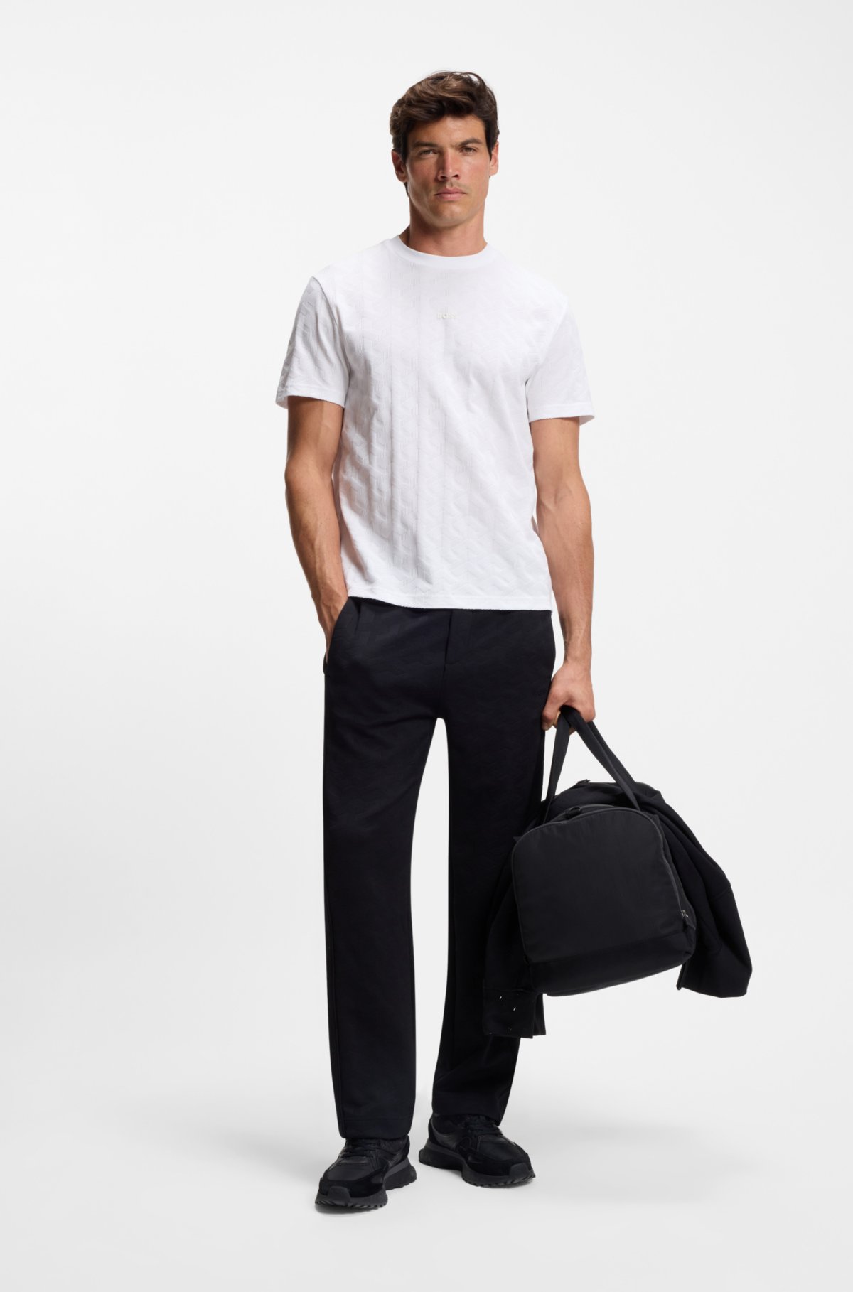 Camiseta de malha de algodão com estampa jacquard