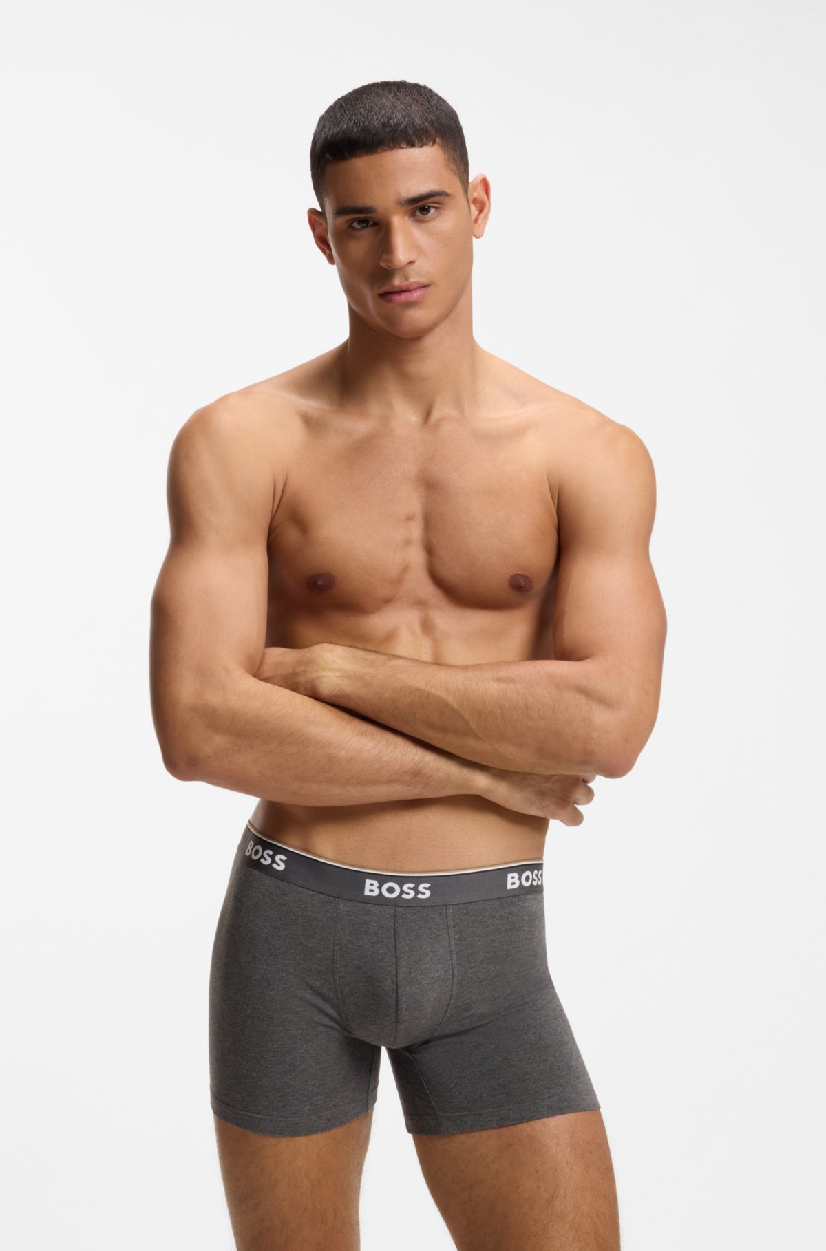 Conjunto de três cuecas boxer com cós com logotipo em algodão elástico