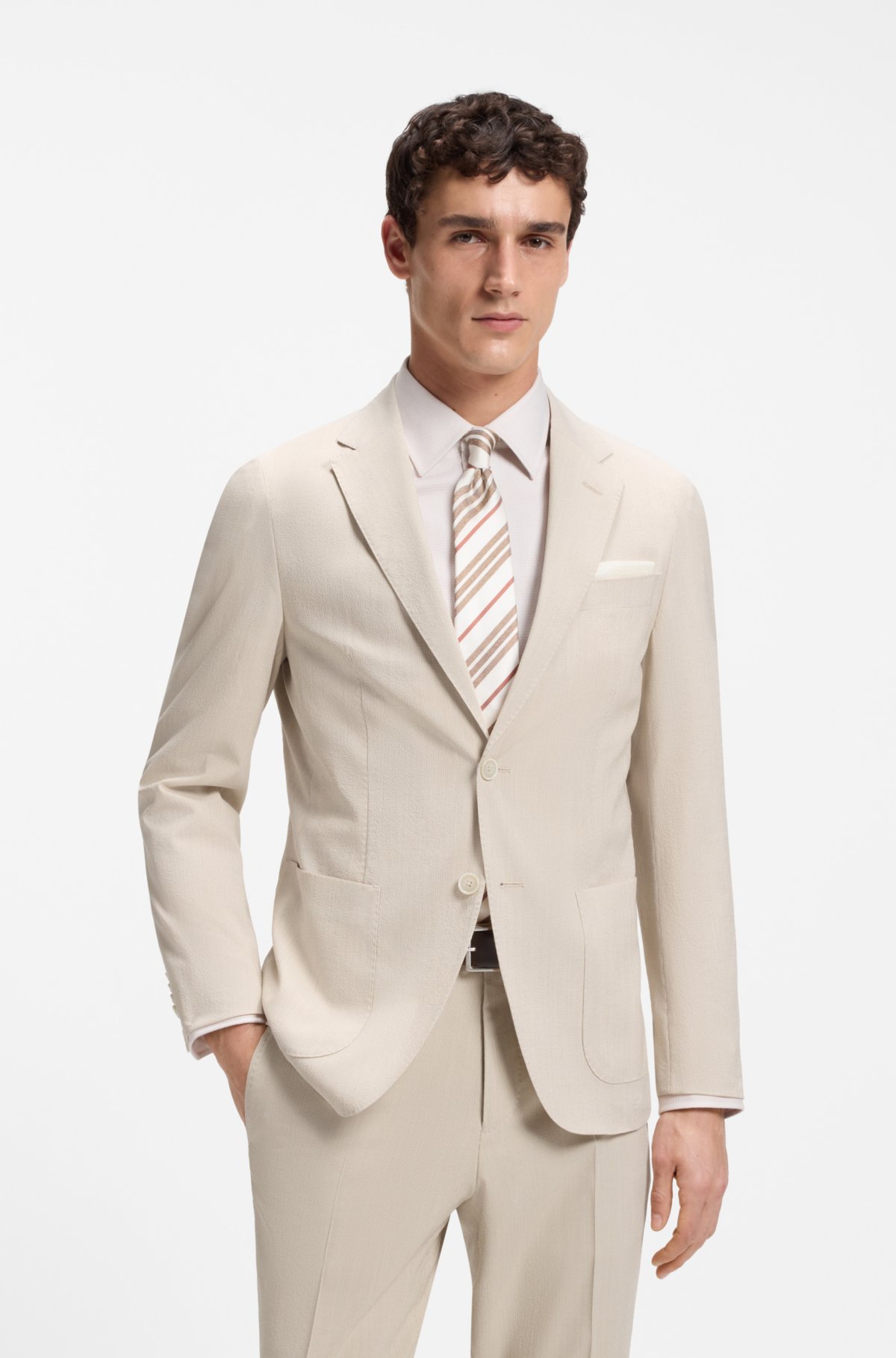 Jaqueta slim-fit em seersucker com mistura de lã