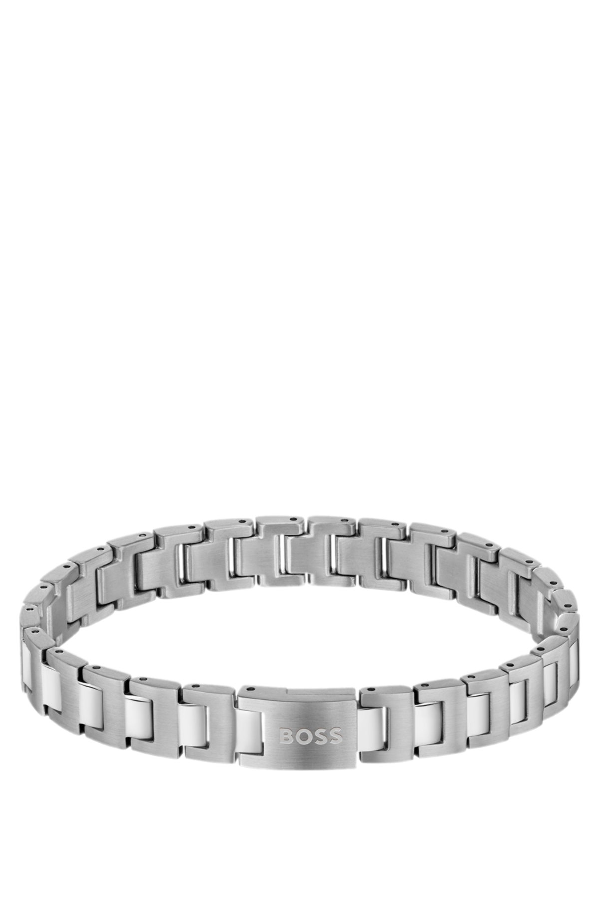 Pulseira em tom prateado com fechadura com logotipo