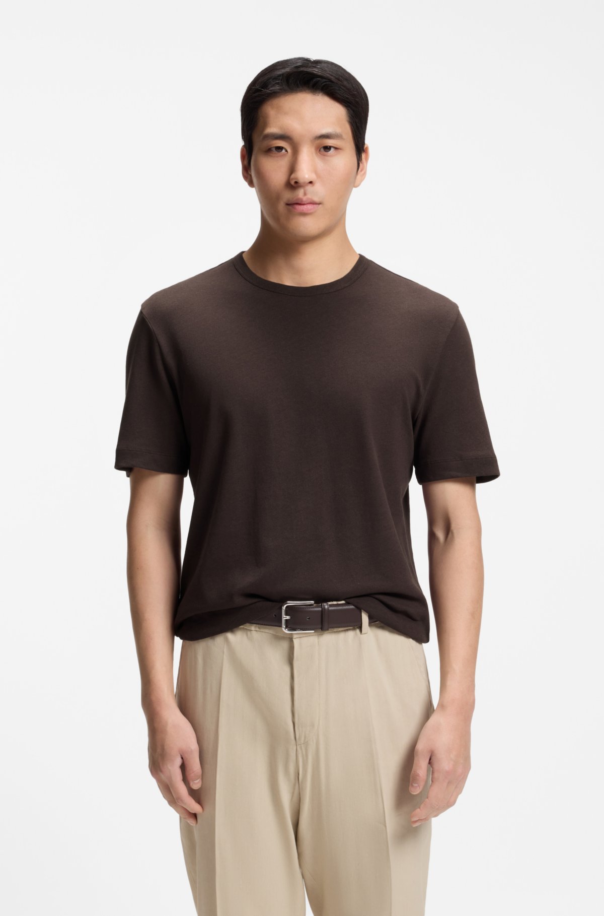 Camiseta de algodão e linho com corte regular