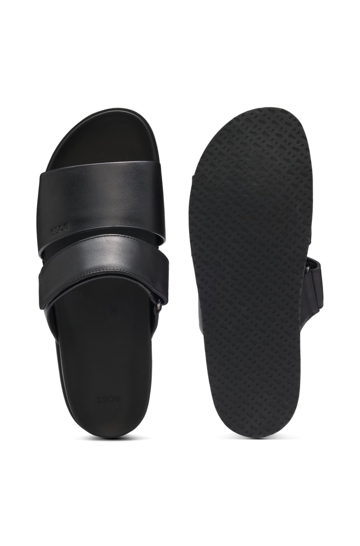 Chinelas de couro com tira de velcro