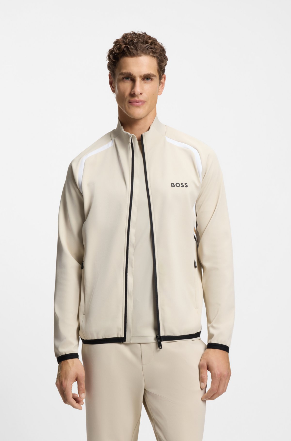 Sweatshirt com zíper ativo em gabardine elástico