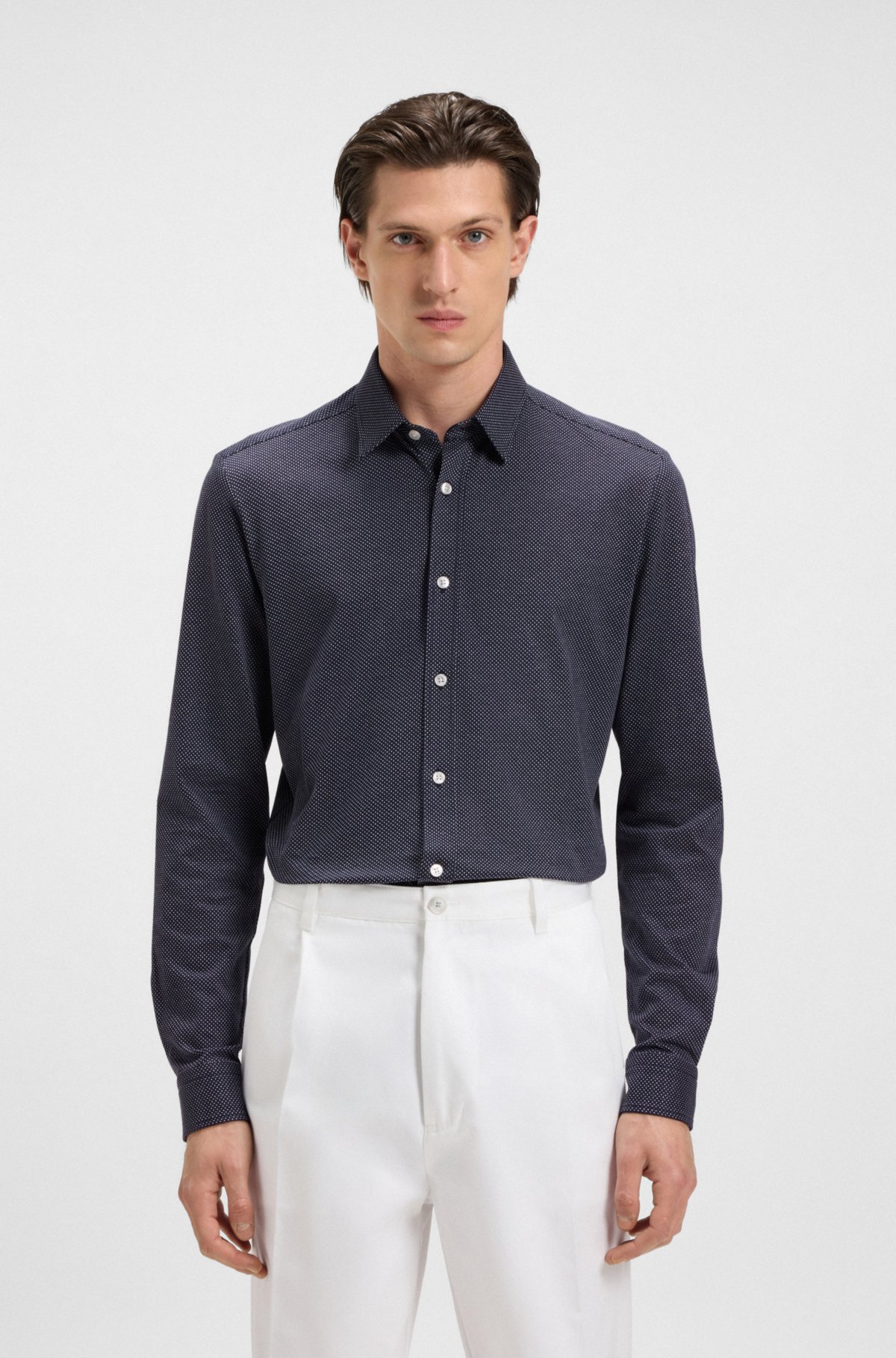 Camisa slim-fit em malha de algodão estruturada