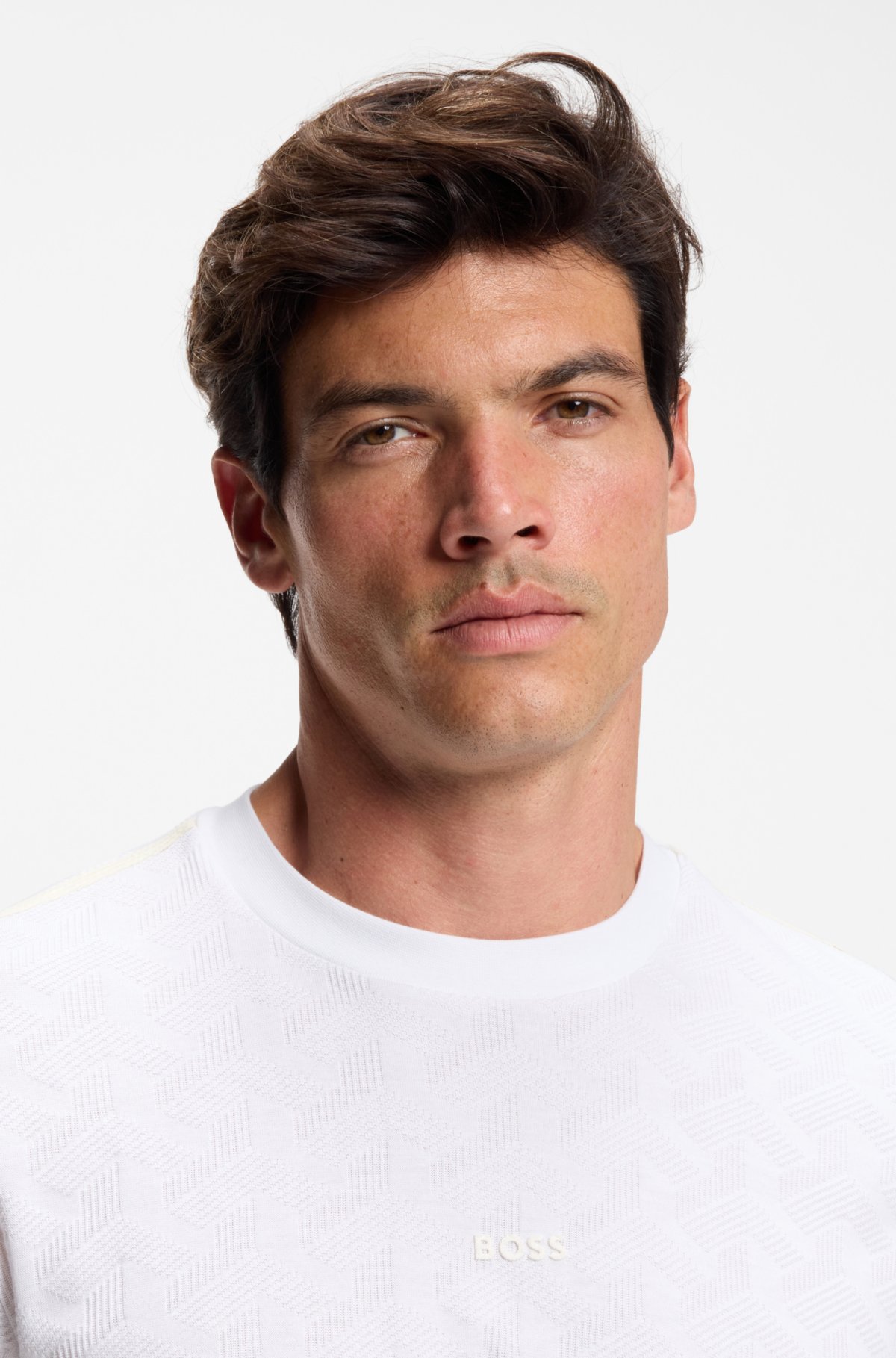 Camiseta de malha de algodão com estampa jacquard
