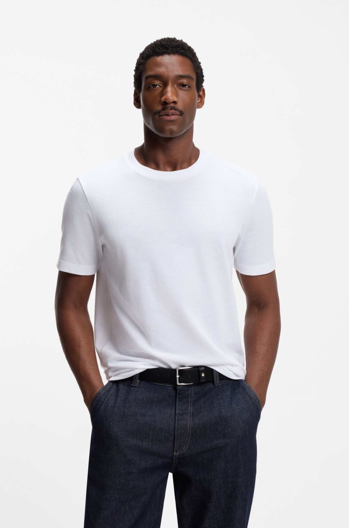 Camiseta de malha com estrutura bubble-jacquard em mistura de algodão