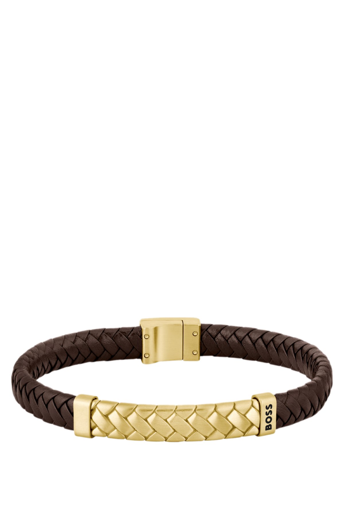 Pulseira com design herringbone em couro marrom