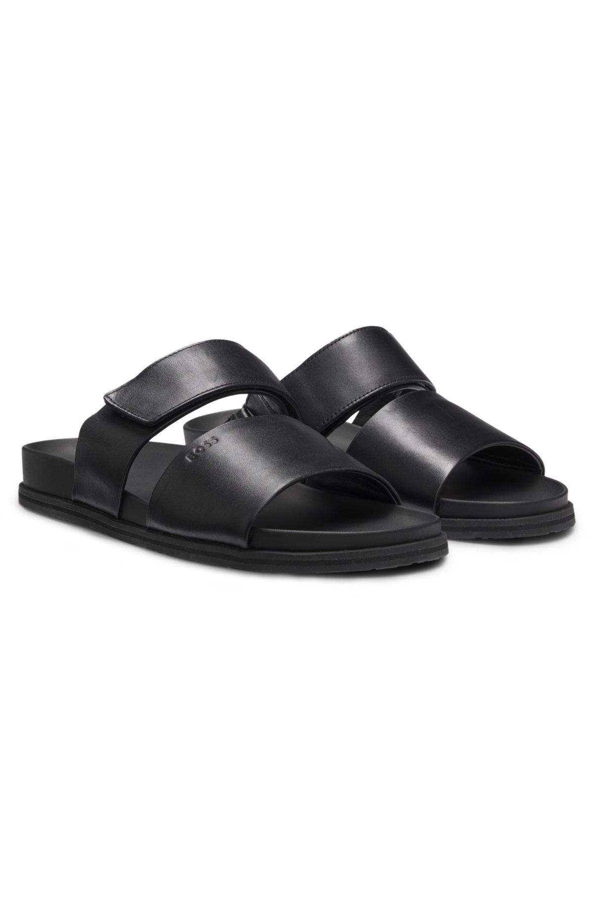 Chinelas de couro com tira de velcro