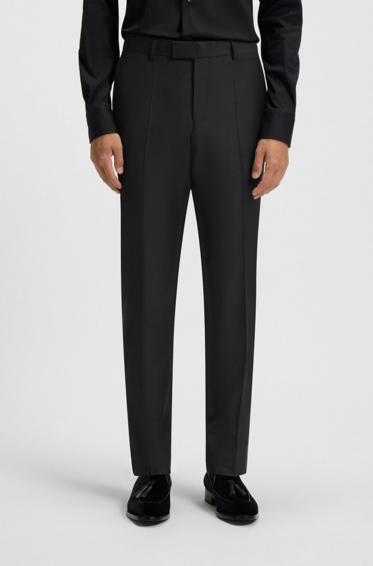 Calças slim-fit em lã elástica