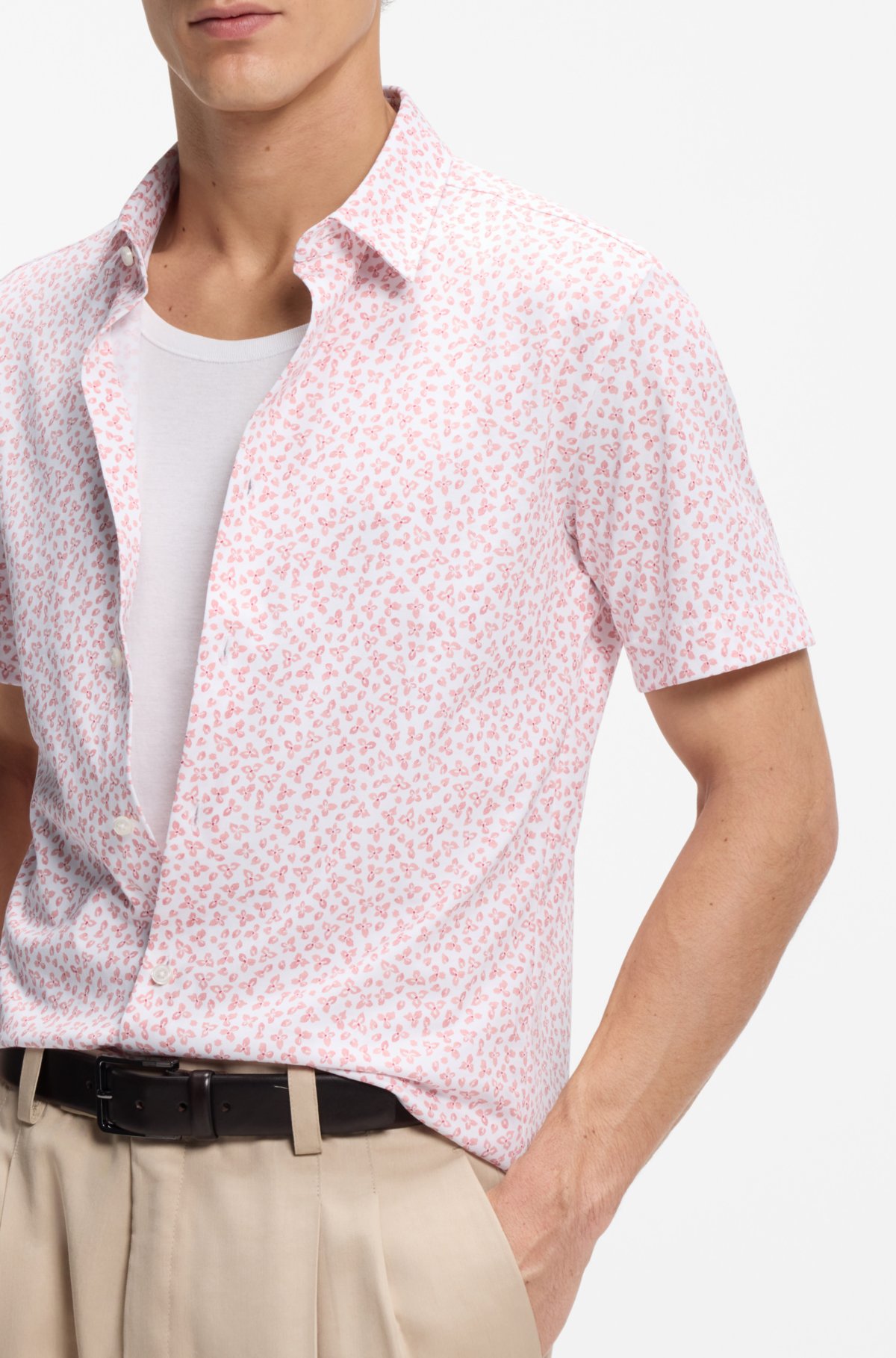Camisa slim-fit estampada em malha de algodão