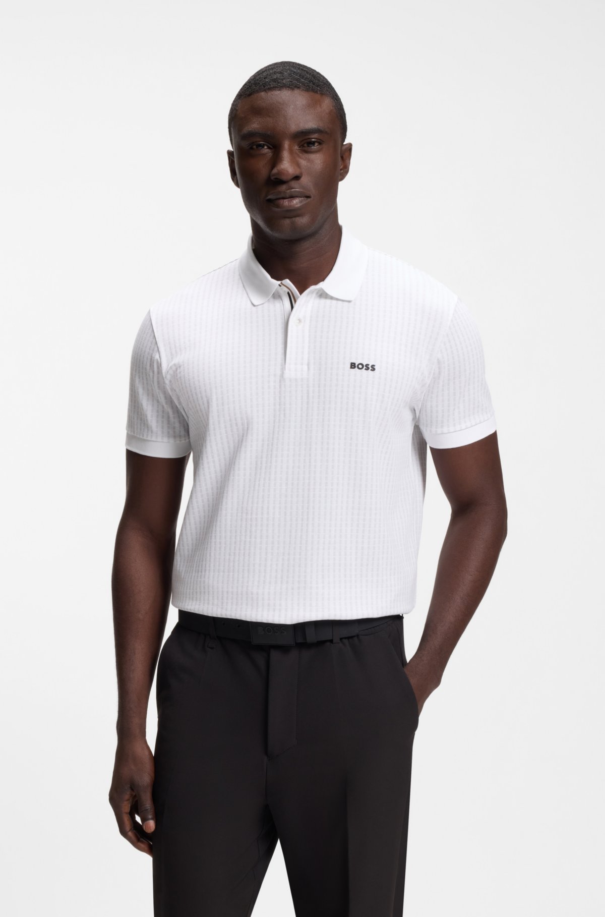 Camiseta masculina de piqué de algodão com estampa all-over