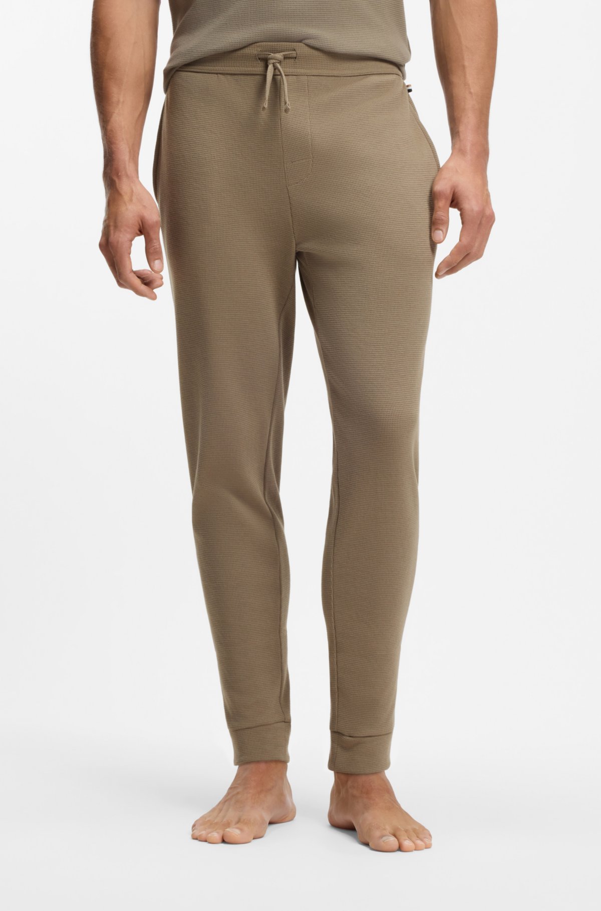 Calças de pijama com estrutura waffle em mistura de algodão