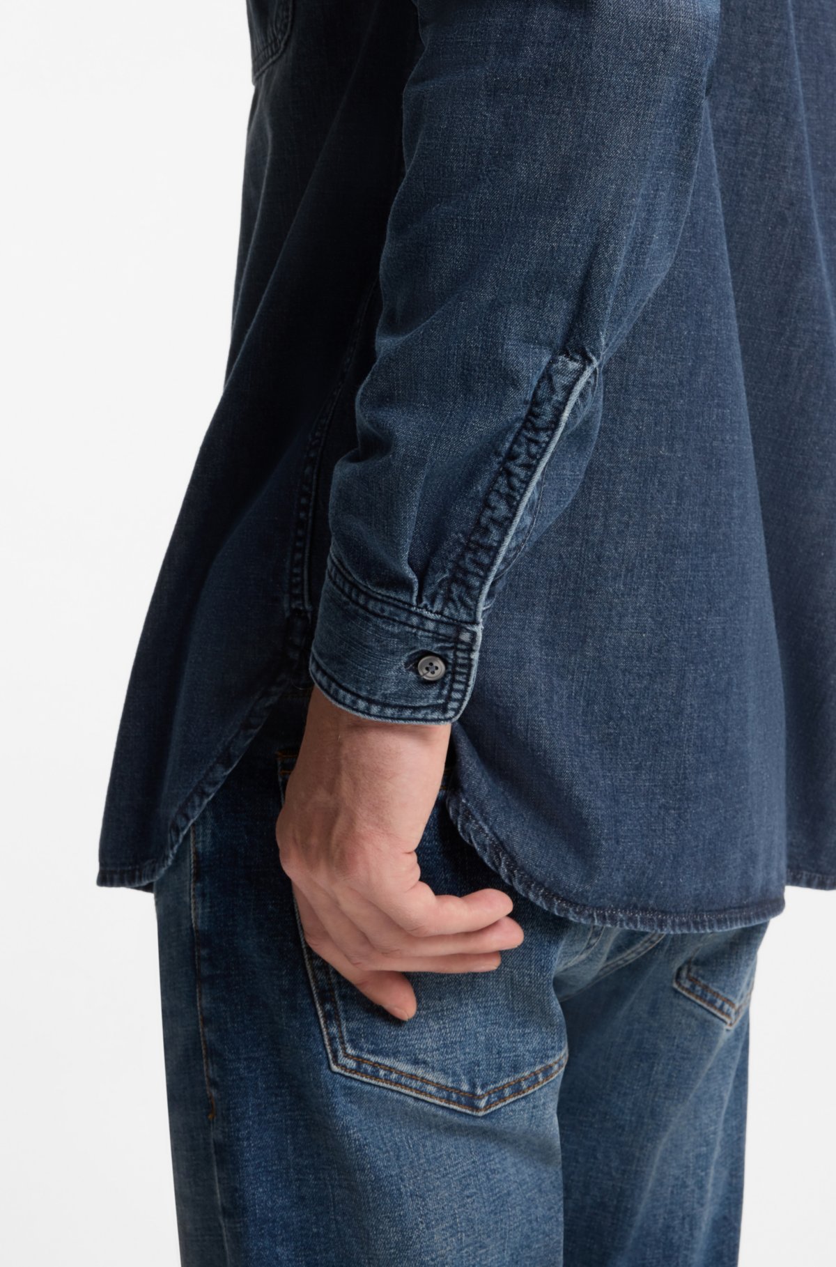 Camisa BECKHAM x BOSS em denim azul