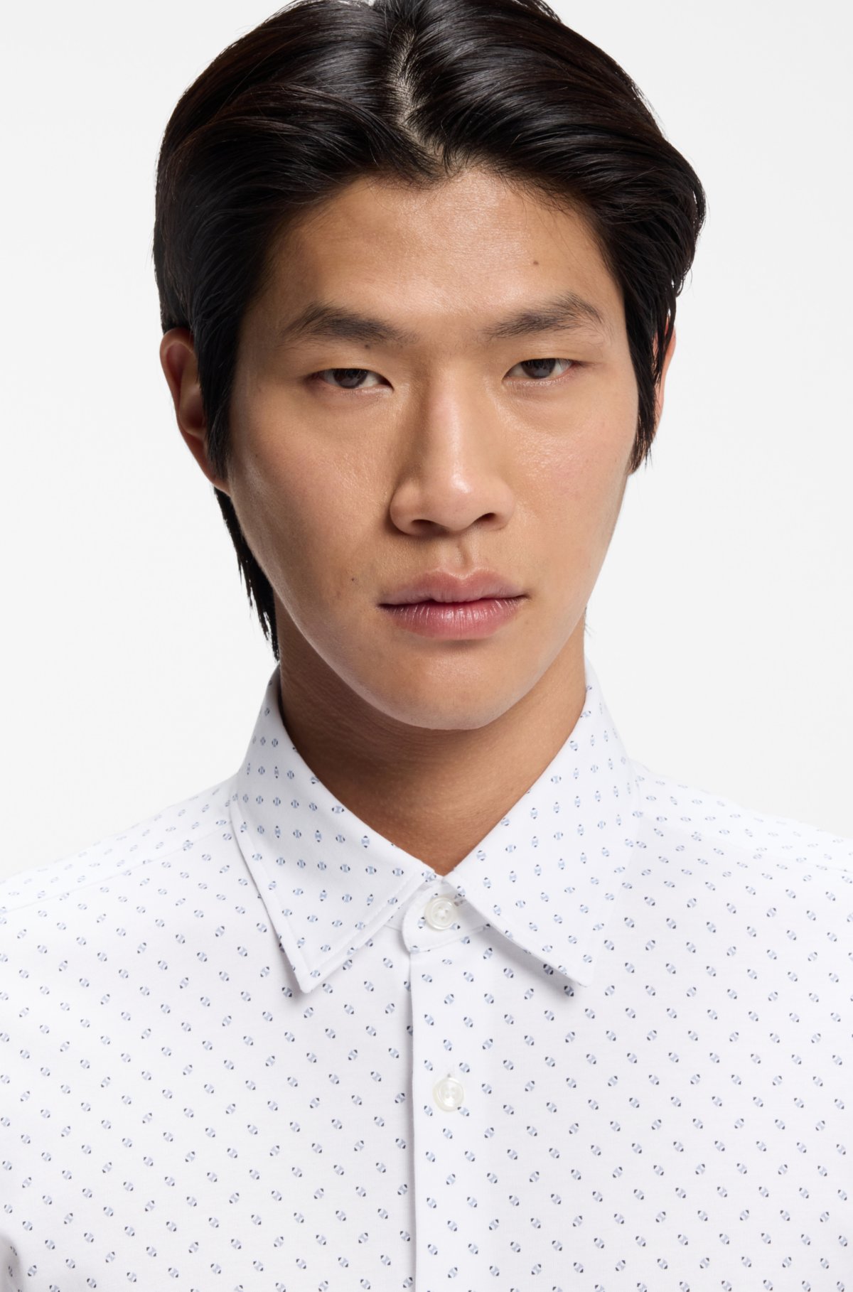 Camisa slim-fit estampada em mistura de algodão