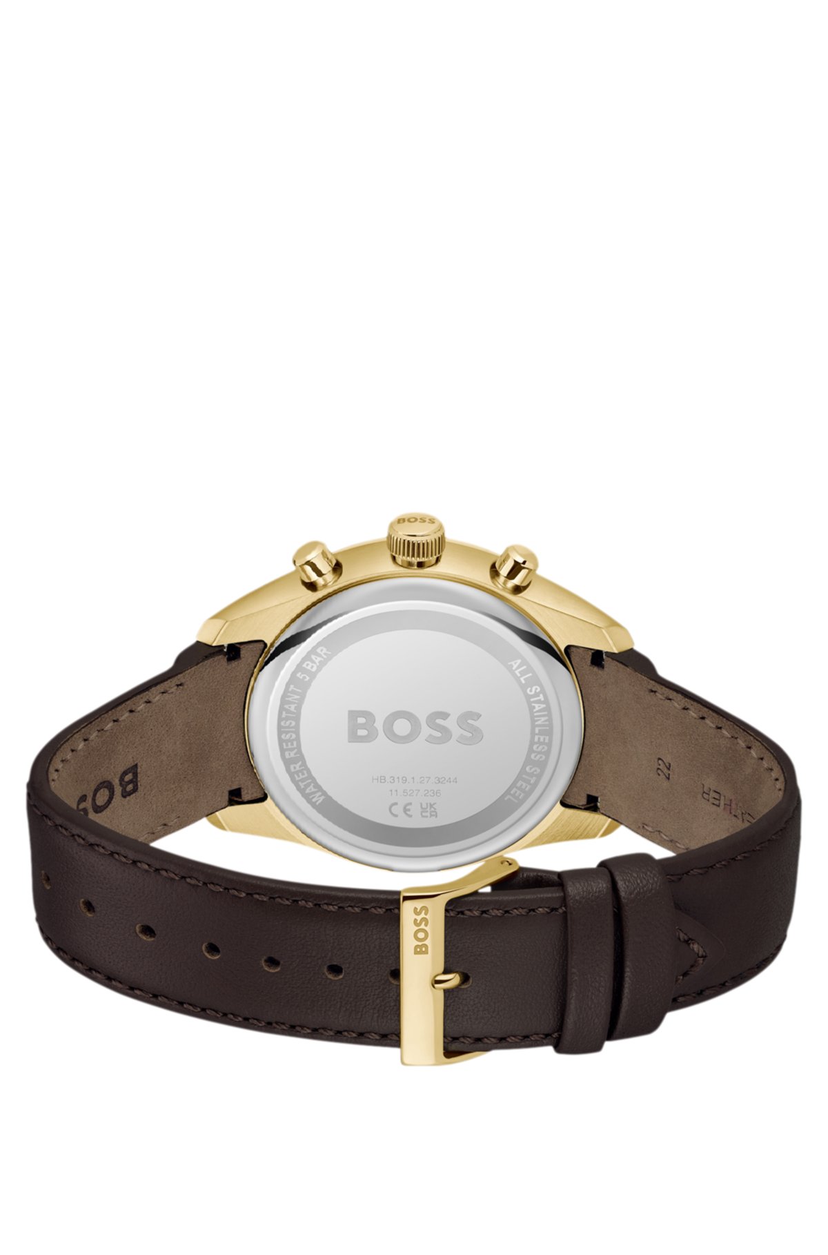 Relógio cronógrafo com acabamento dourado GRAND PRIX 44 com pulseira de couro perfurada