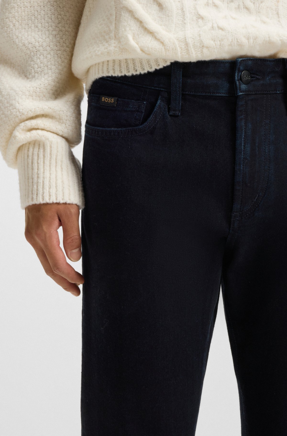 Calças jeans slim azuis em denim com elastano confortável
