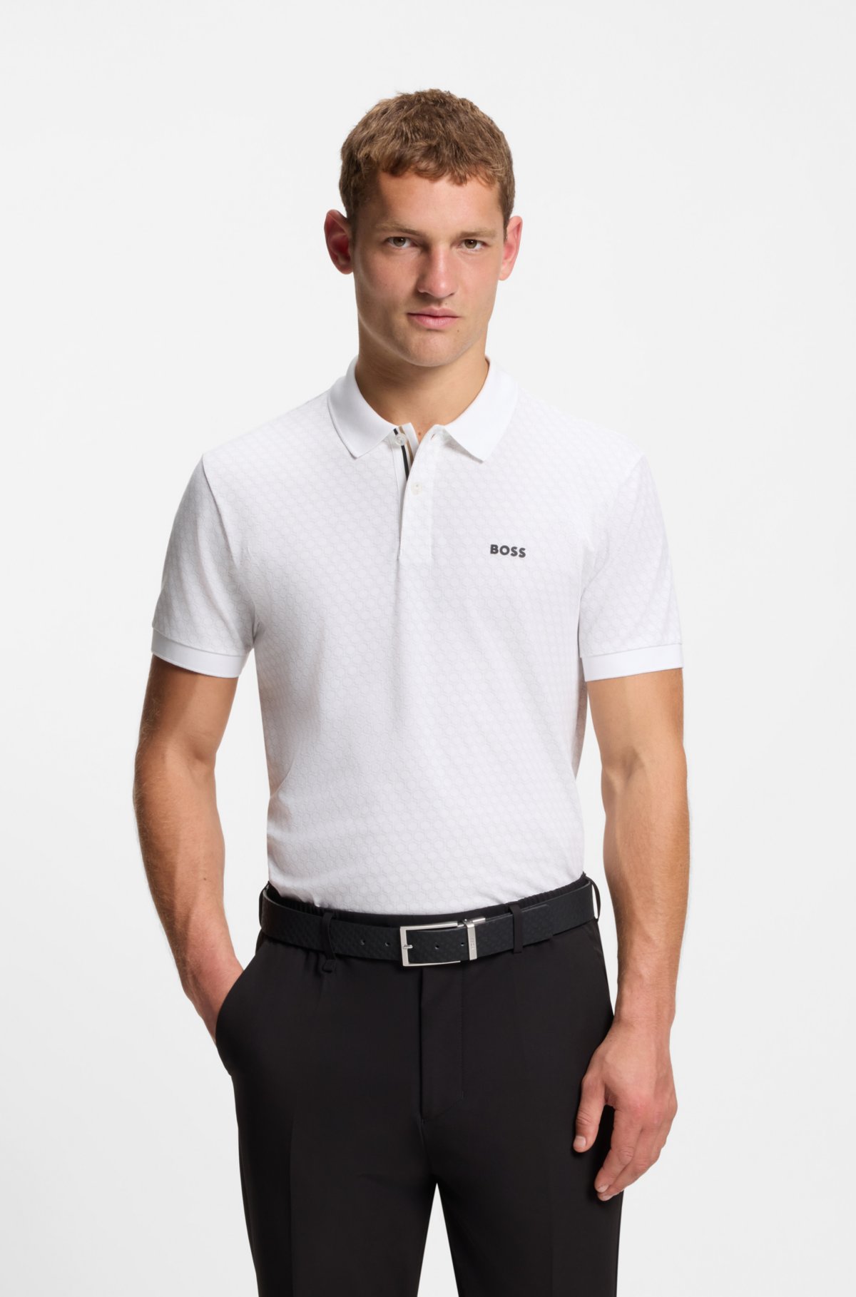 Camisa polo estampada em piqué de algodão