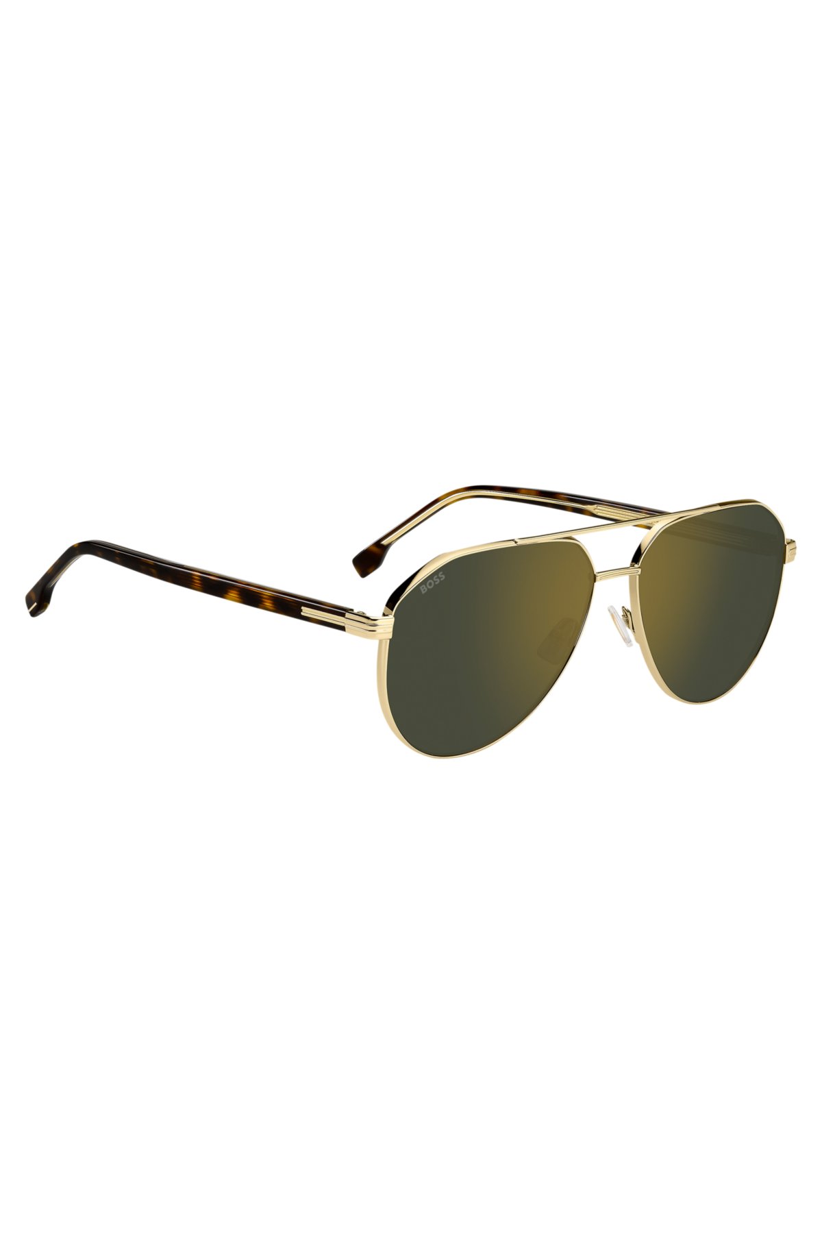 Óculos de sol com tons dourados e pontas de acetato Havana