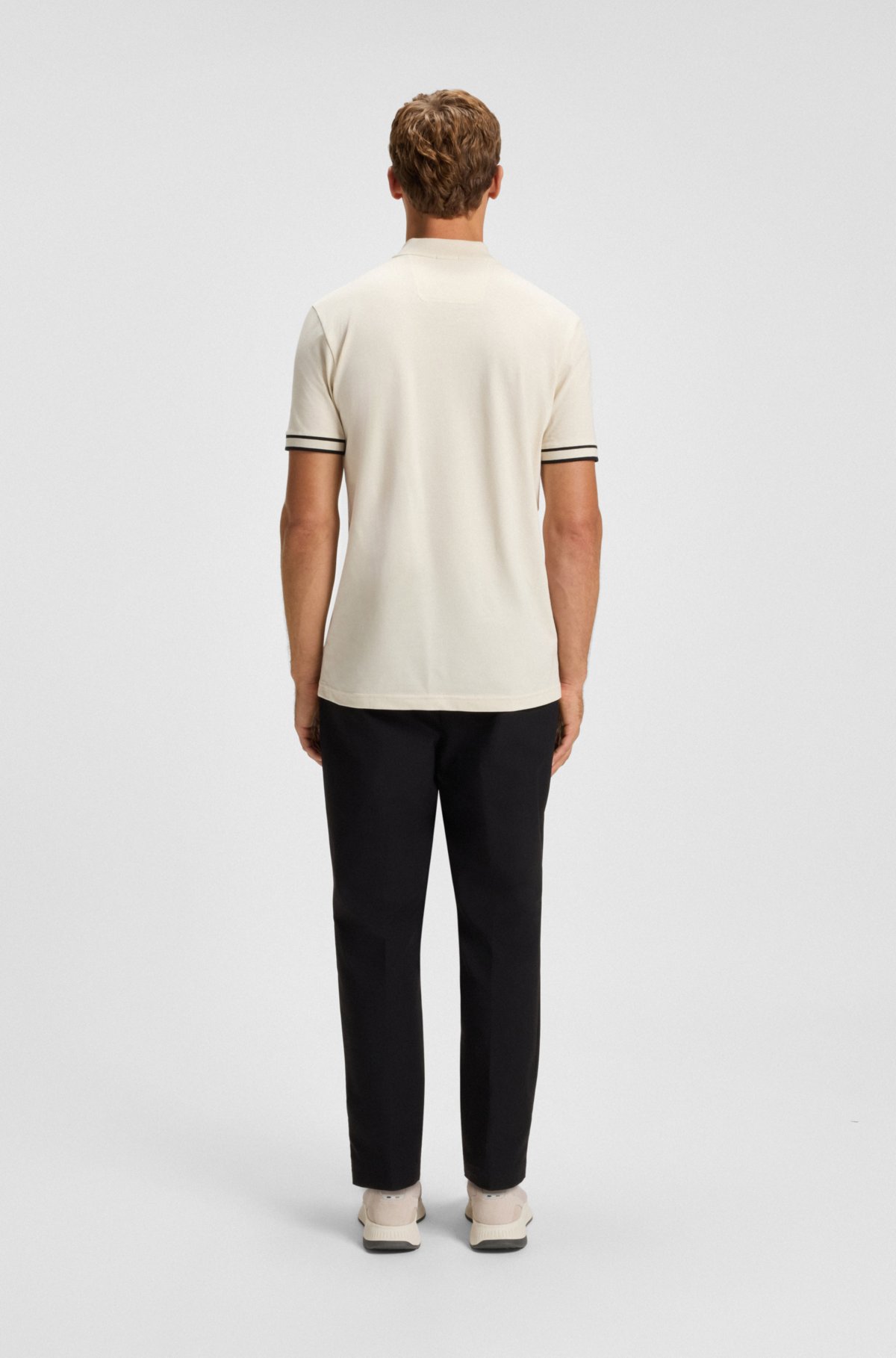 Camisola polo com gola em zíper em piqué de algodão elastano