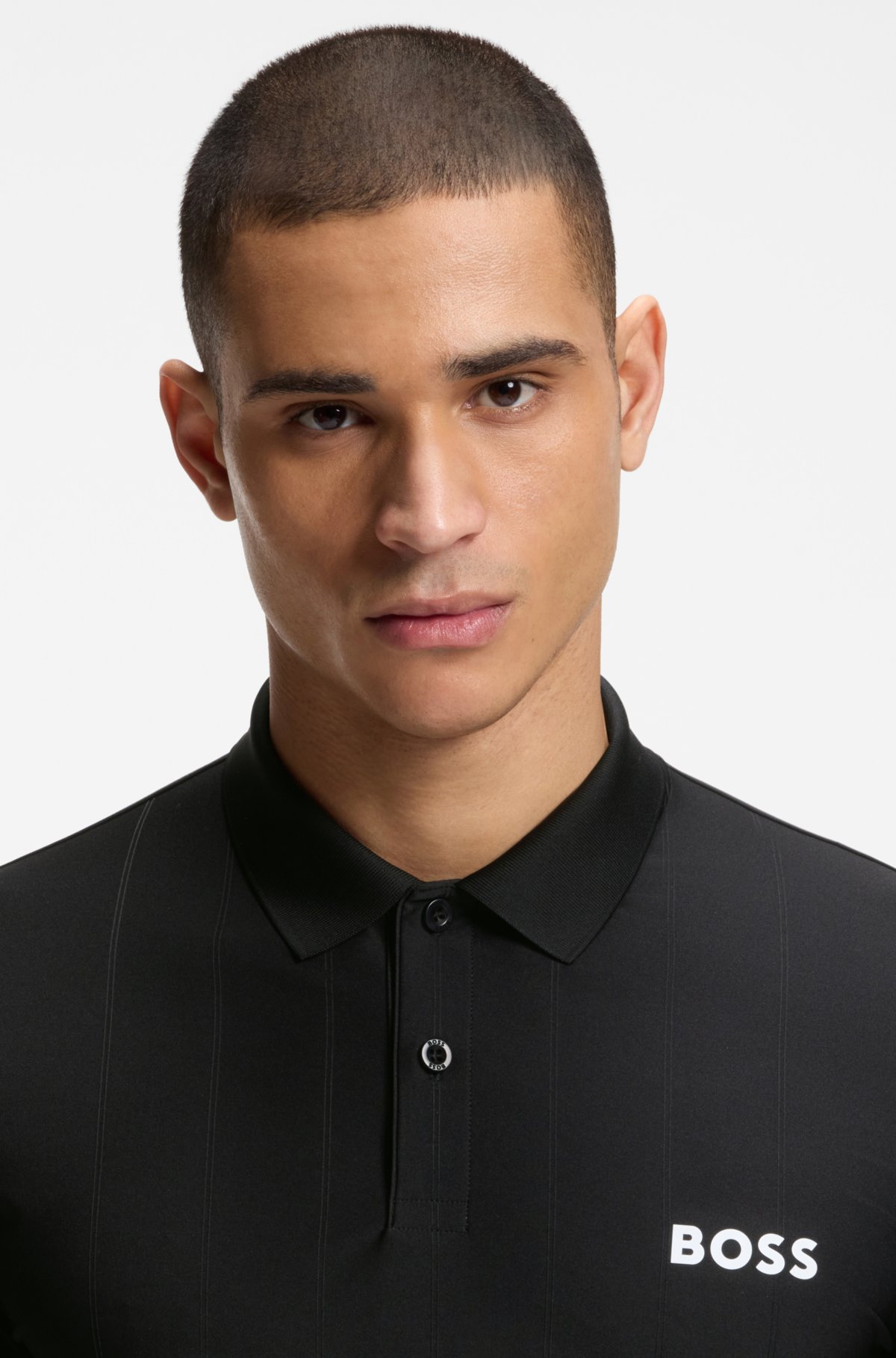 Camisola de malha com estampa de listras ativa, corte slim com elasticidade em quatro direções
