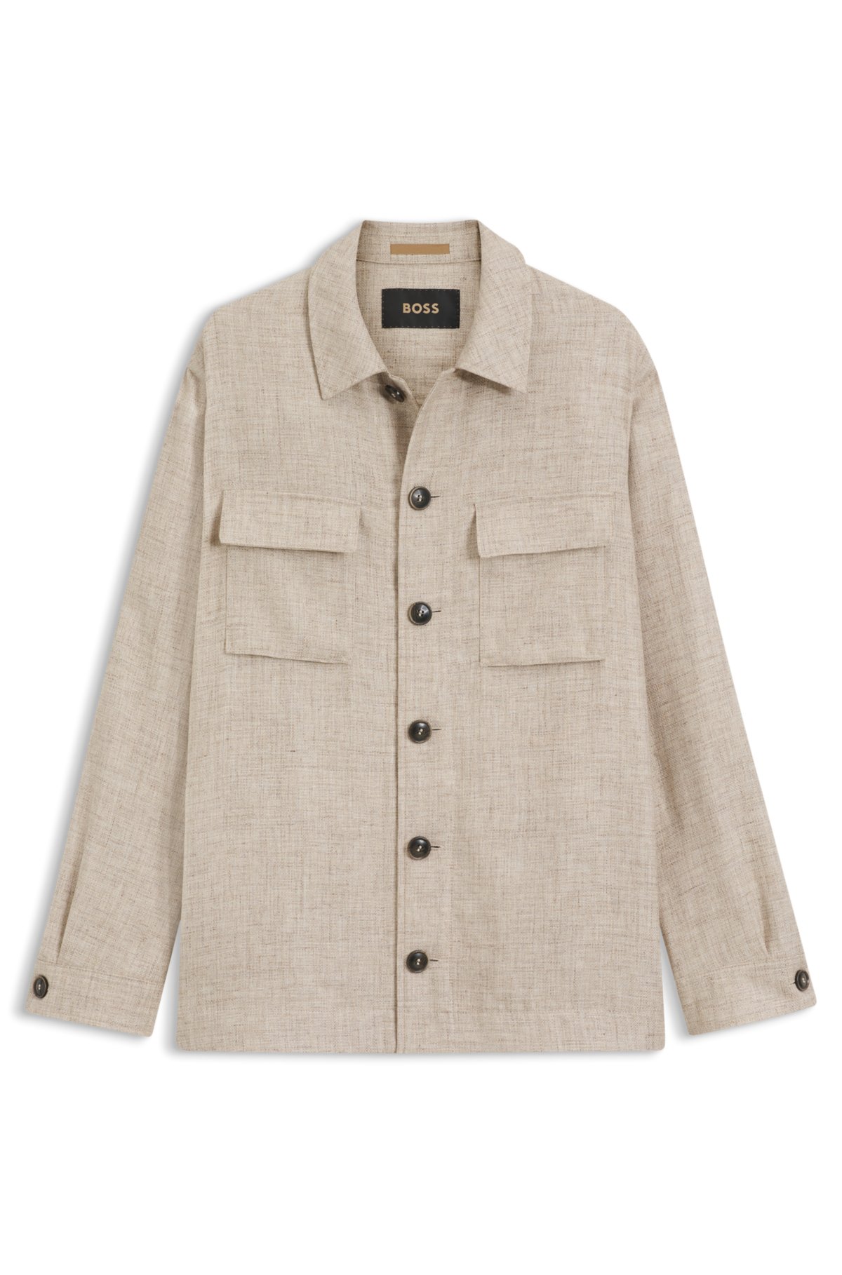 Camisa overshirt solta em lã virgem, seda e linho