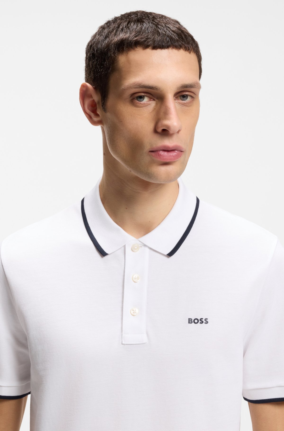 Camiseta polo de piqué de algodão com bainha contrastante