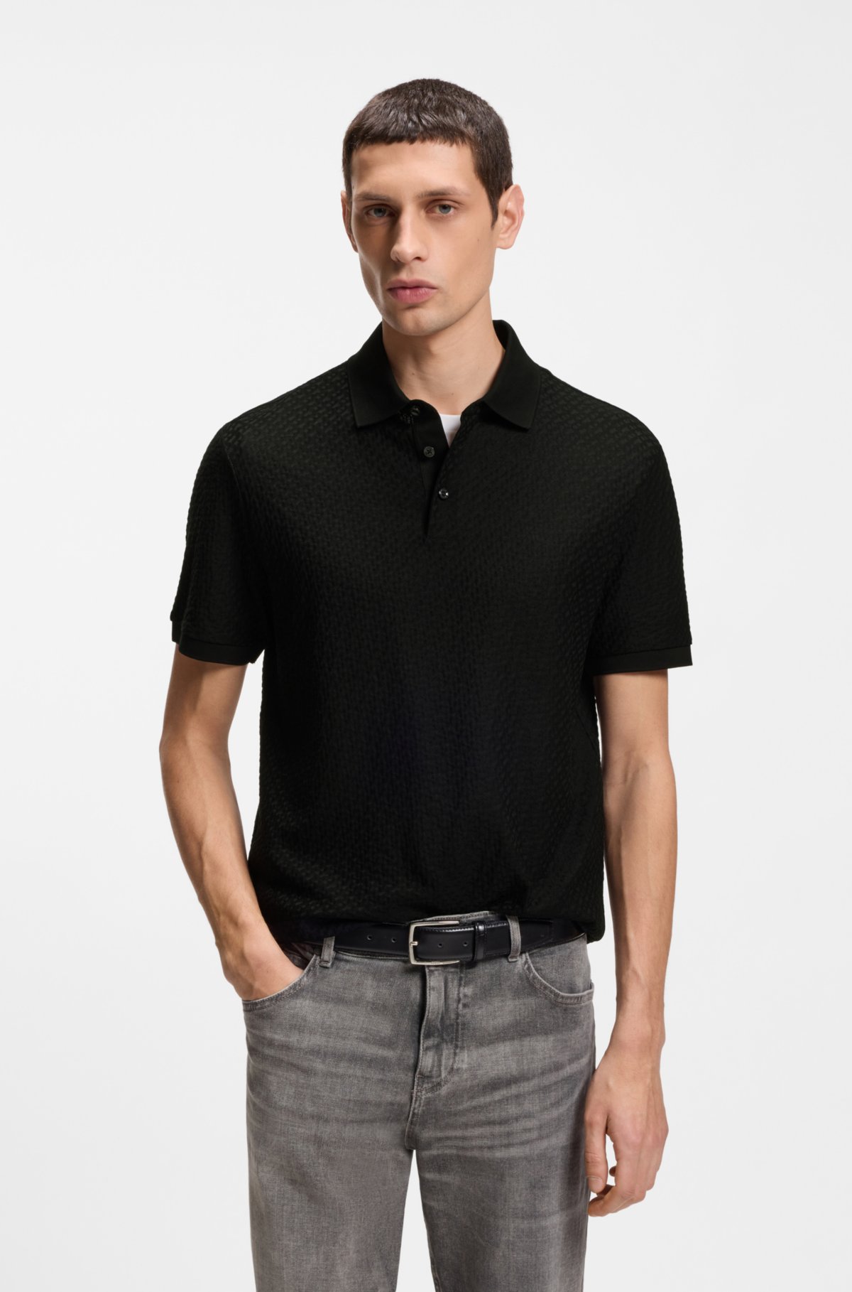 Camiseta polo jacquard com monograma em algodão