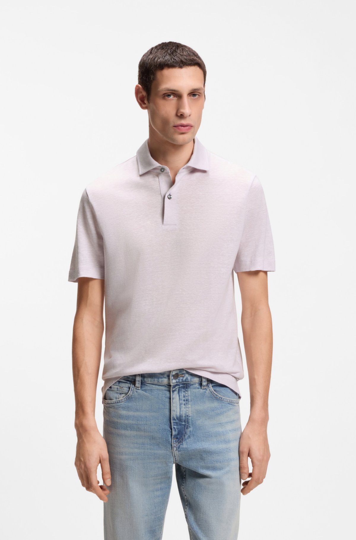 Camiseta polo regular em algodão e linho