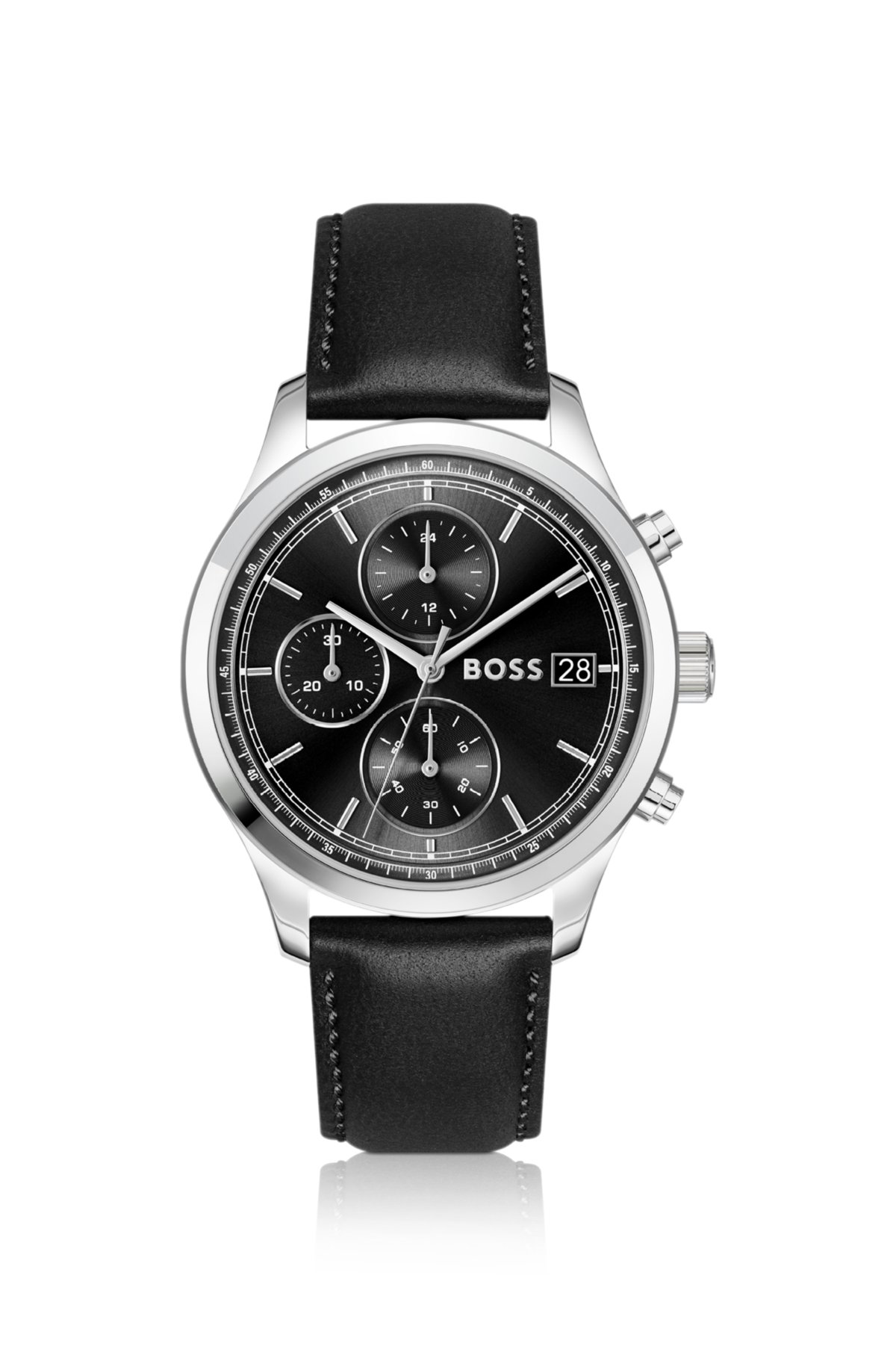 Relógio cronógrafo Stratus com pulseira de couro preto