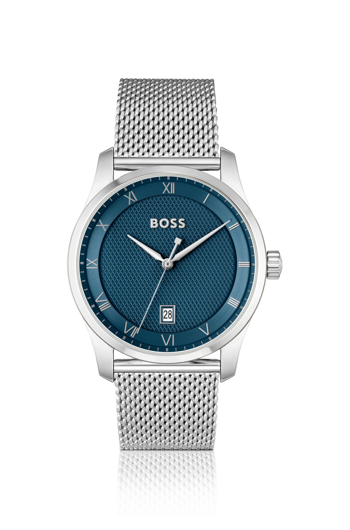 Relógio com pulseira em malha PRINCIPLE com mostrador azul estampado