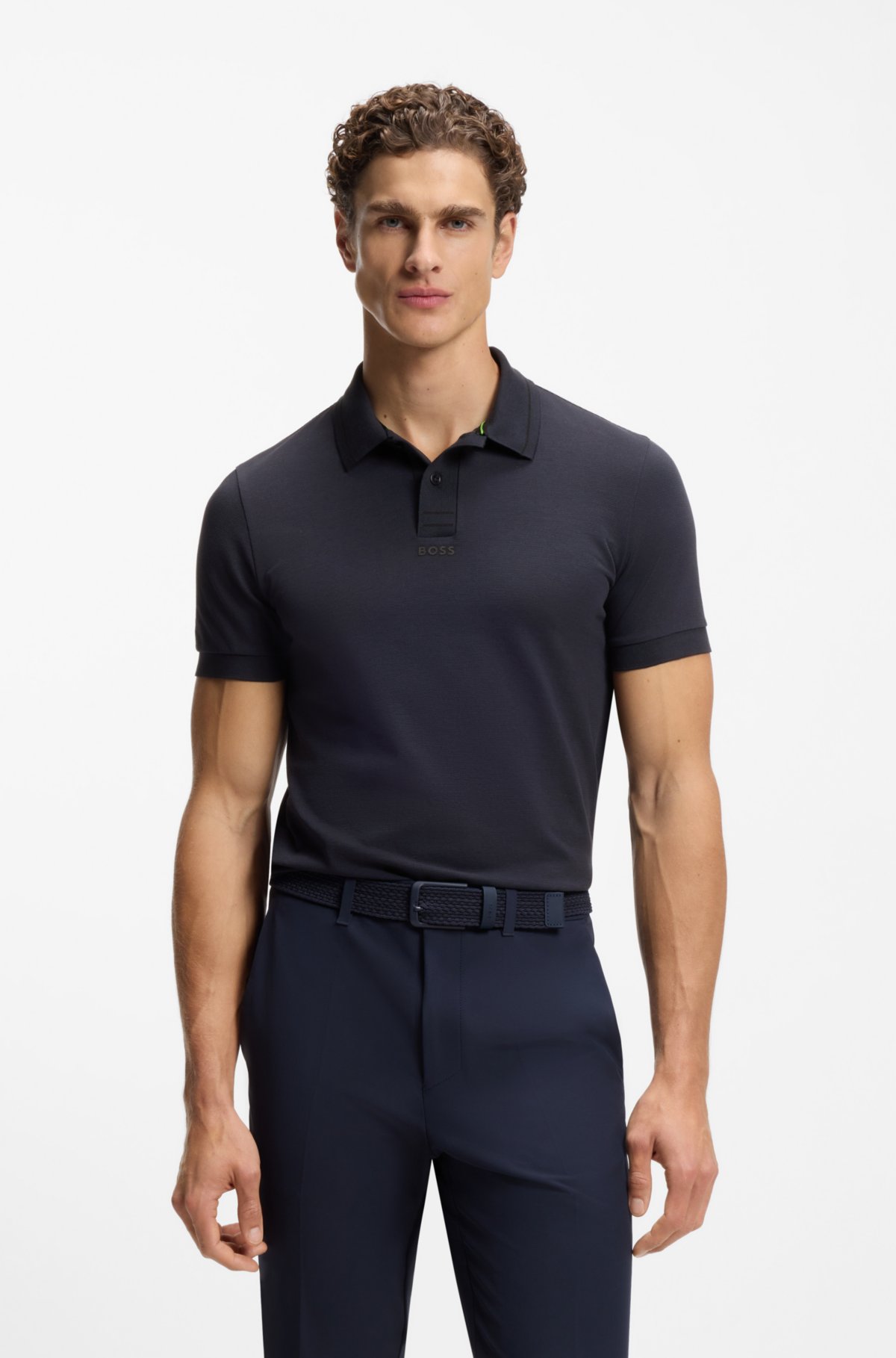 Camisa polo slim-fit com logo central em piqué de algodão