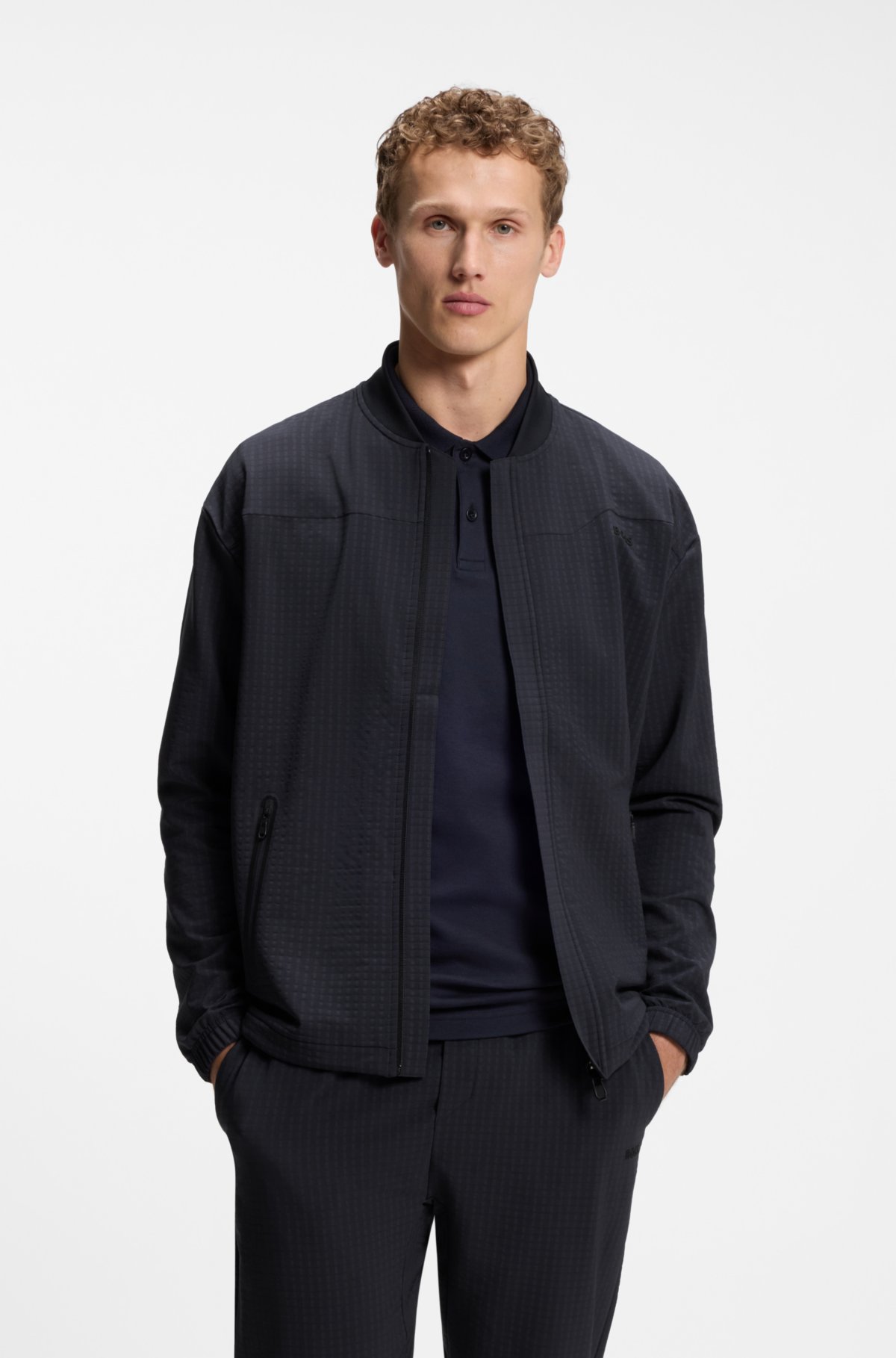 Sweatshirt com zíper e moldura com estrutura waffle