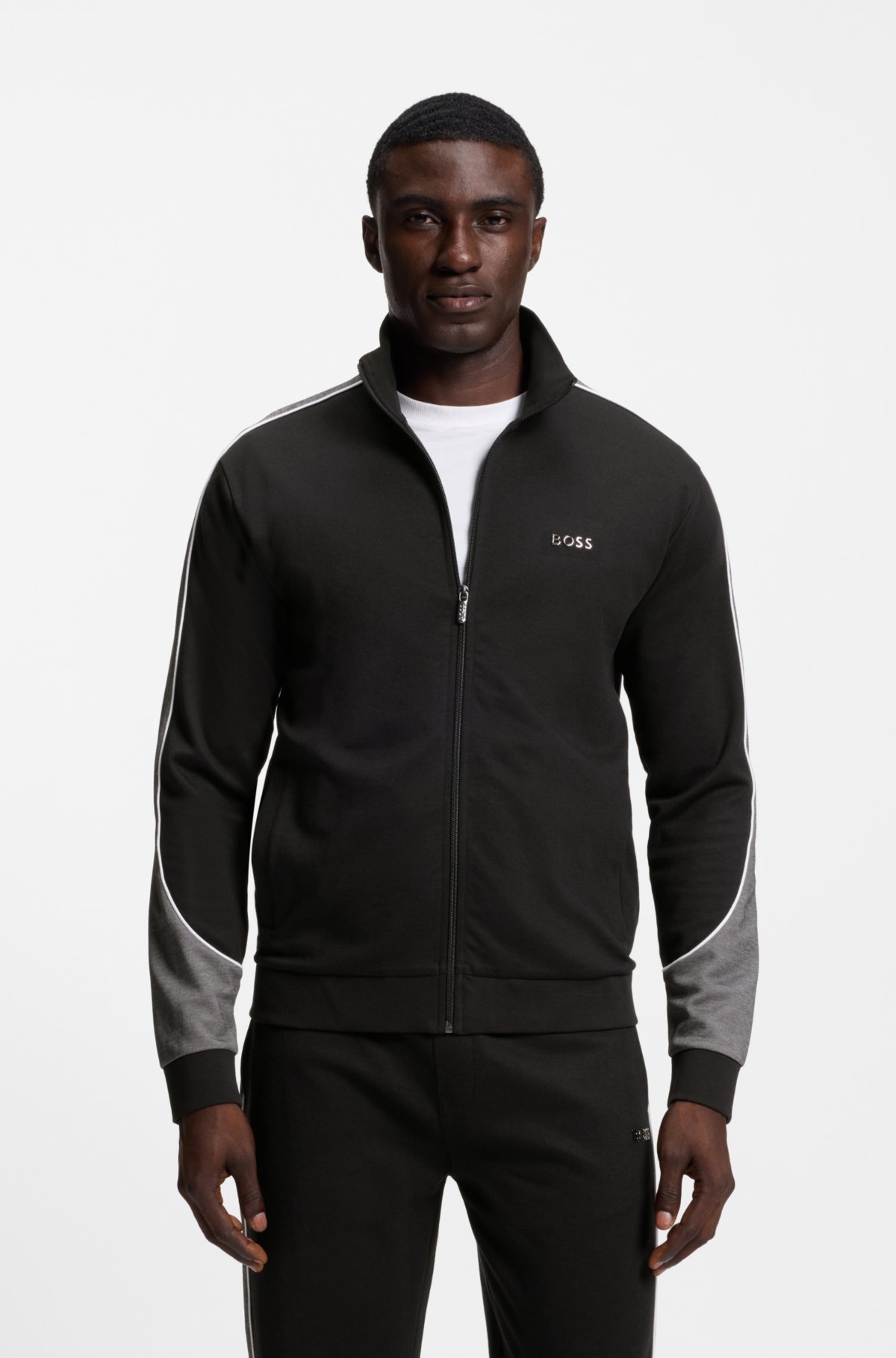 Jaqueta zip-up com detalhes em contraste em mistura de algodão