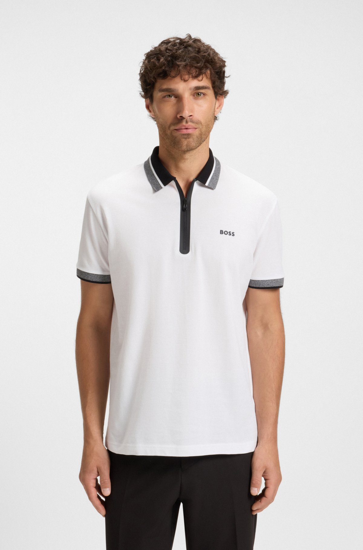 Camisa polo com botão de ziper em piqué de algodão