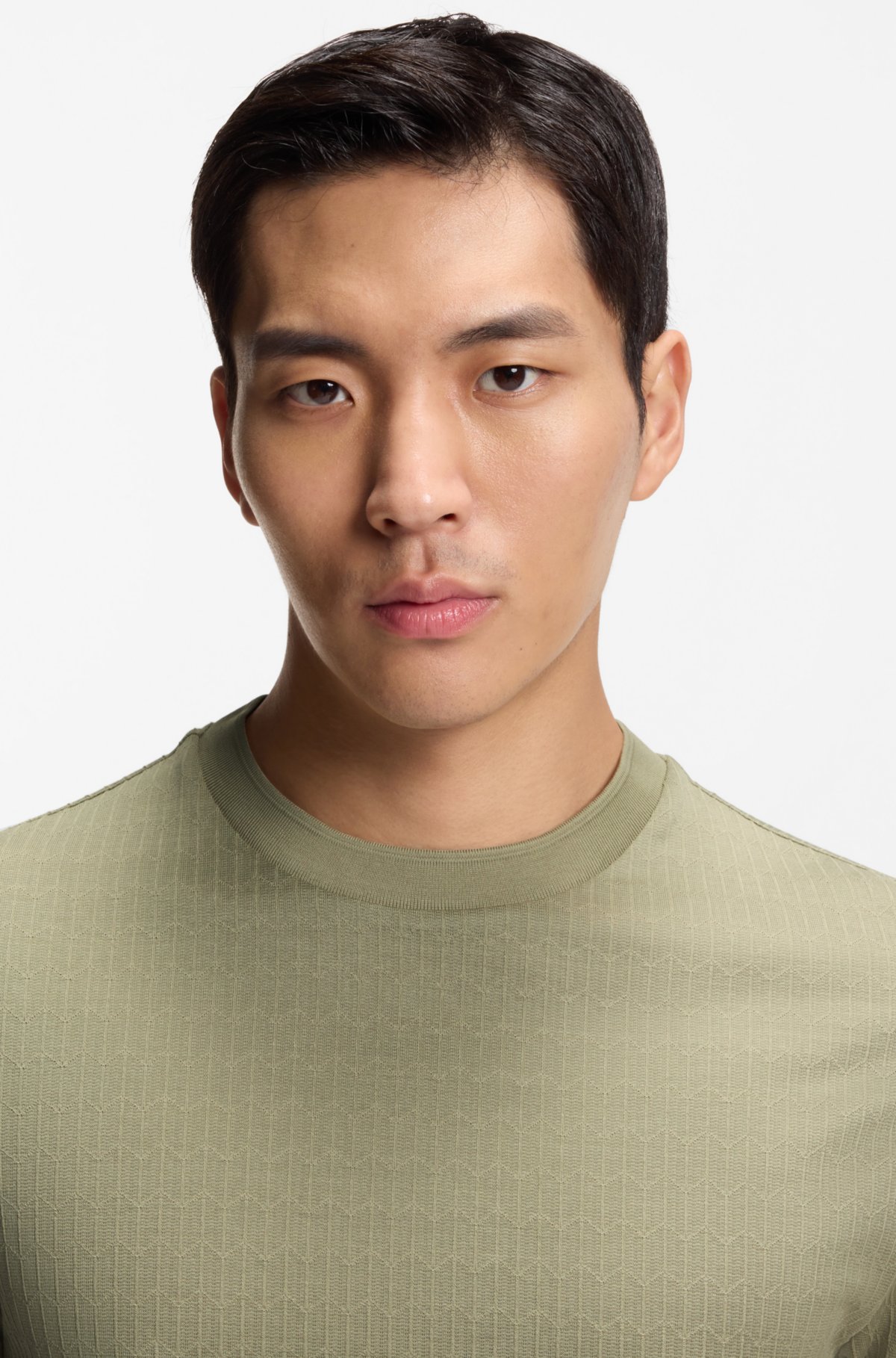 Camiseta de algodão e seda com jacquard geométrico Camiseta de algodão e seda com jacquard geométrico