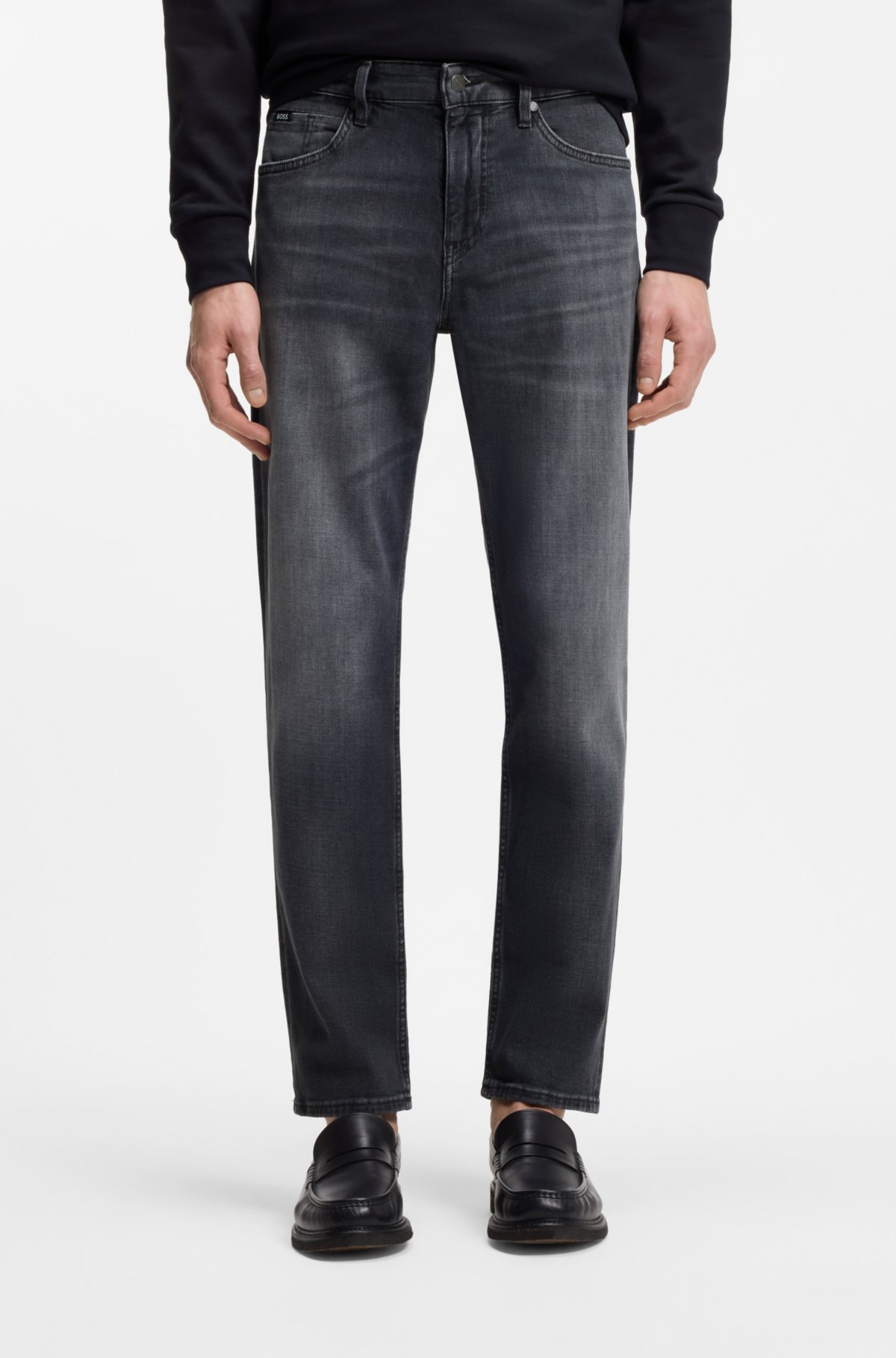 Calças jeans masculinas slim regular em denim italiano