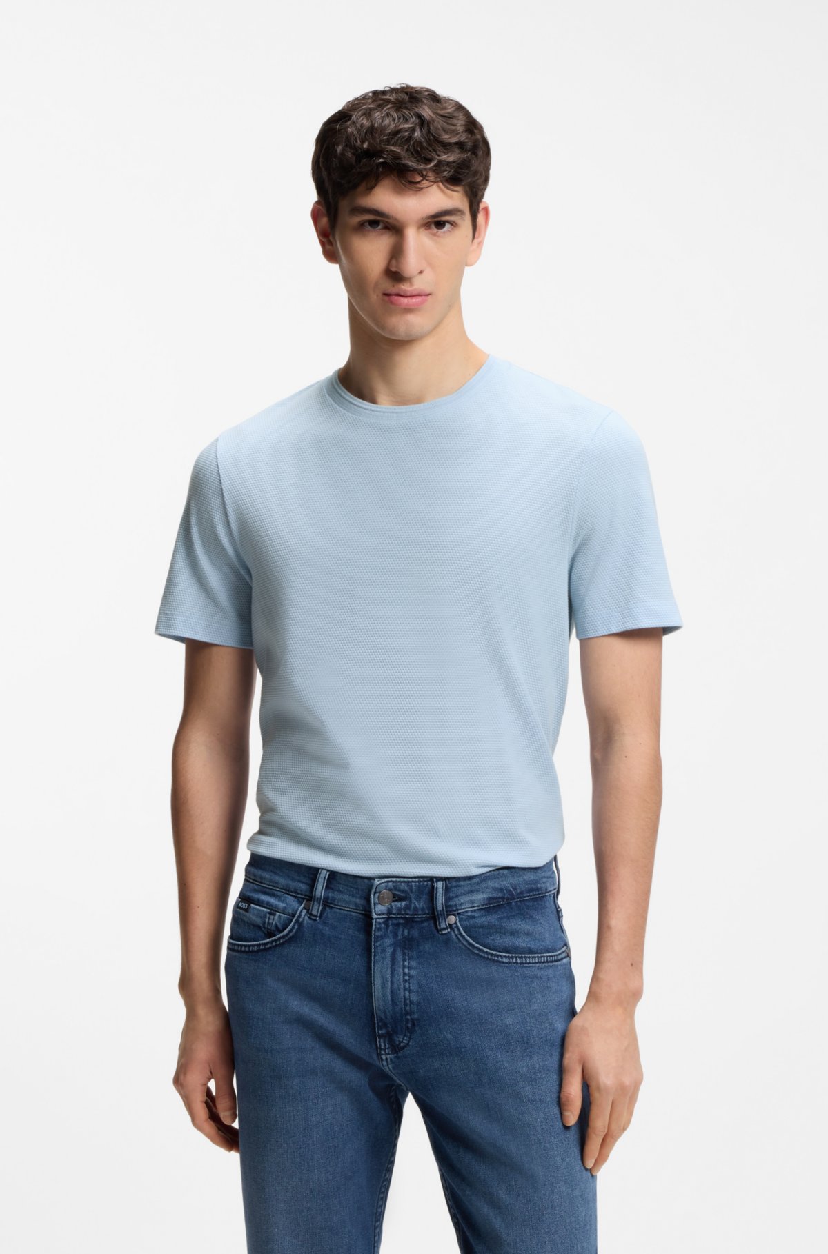 Camiseta de estrutura bubble-jacquard em mistura de algodão
